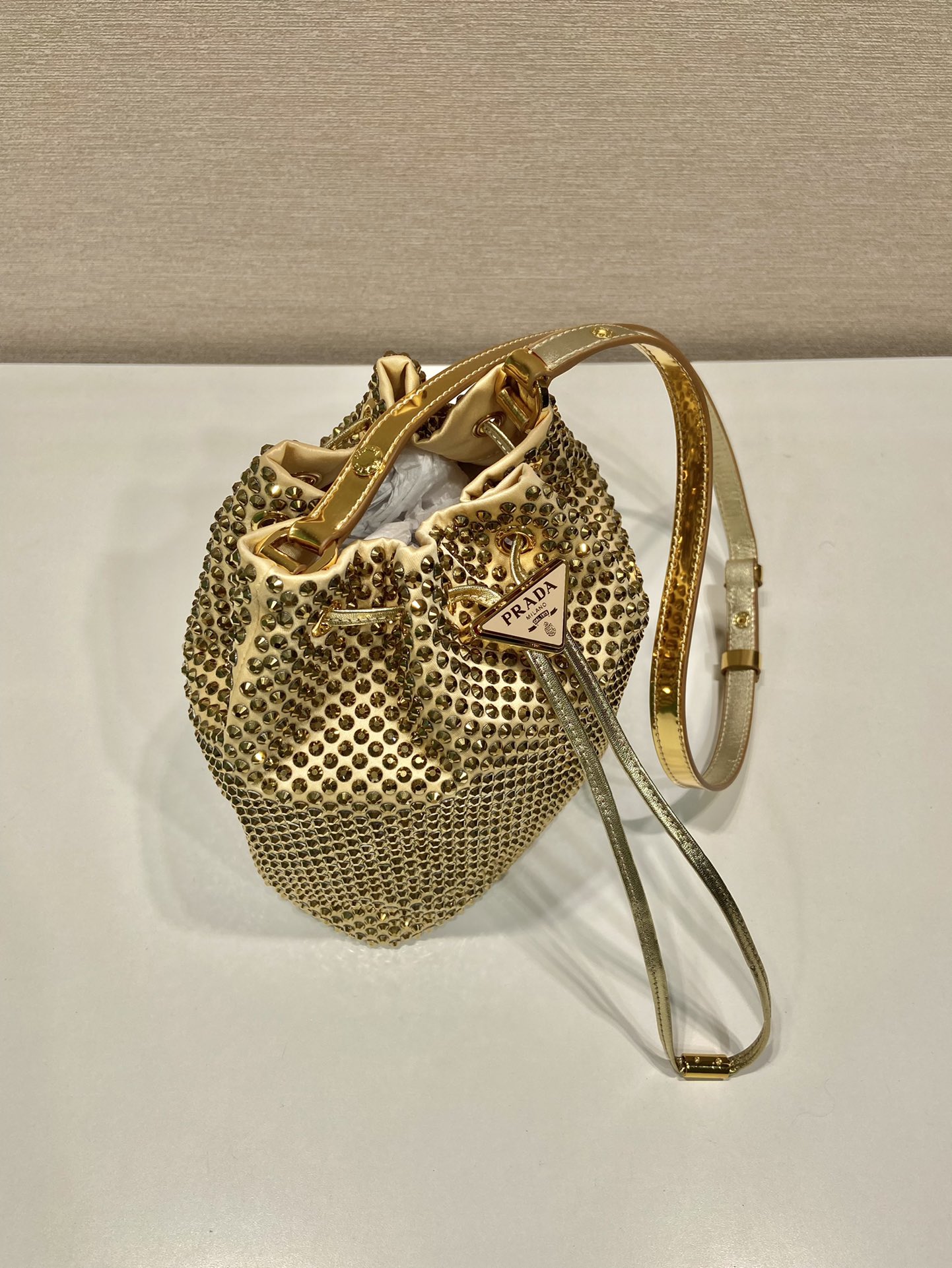Pra*a satin mini-bag with crystals