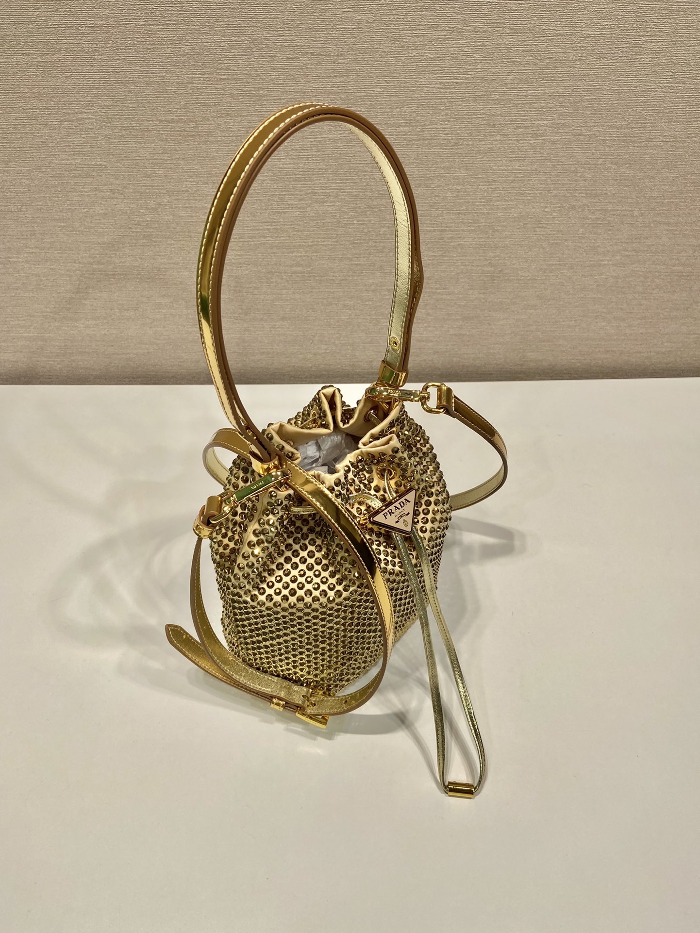 Pra*a satin mini-bag with crystals