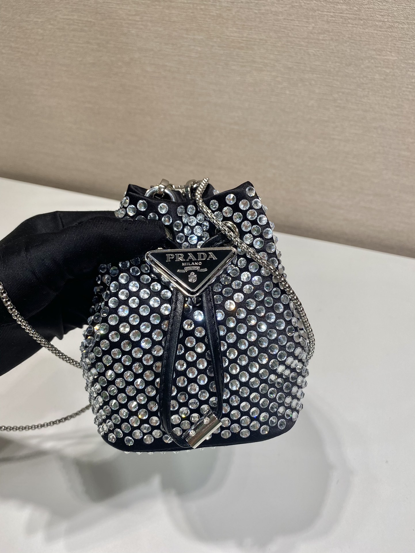 Pra*a crystal embellished satin mini-pouch