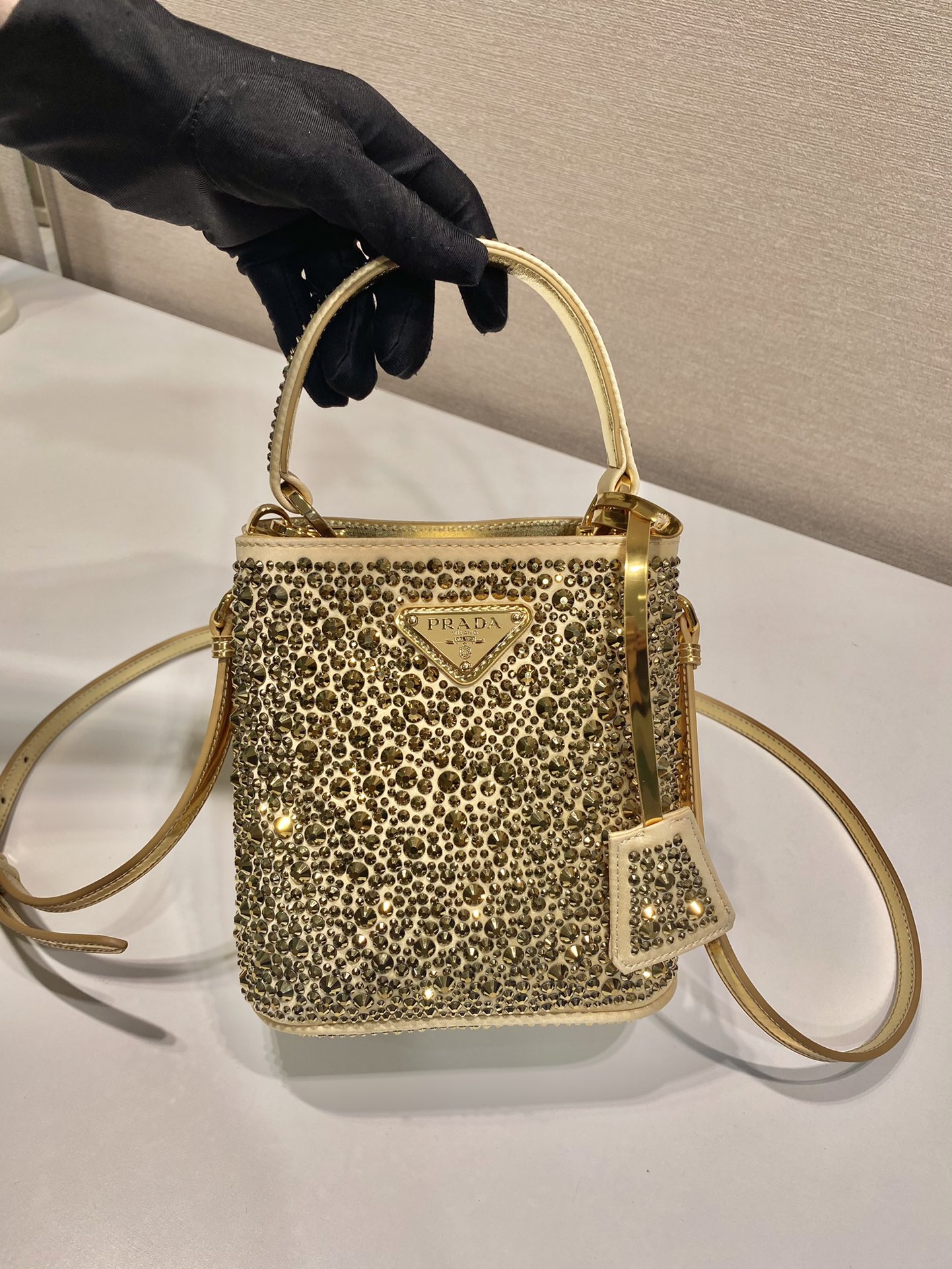 Pra*a panier satin bag with crystals