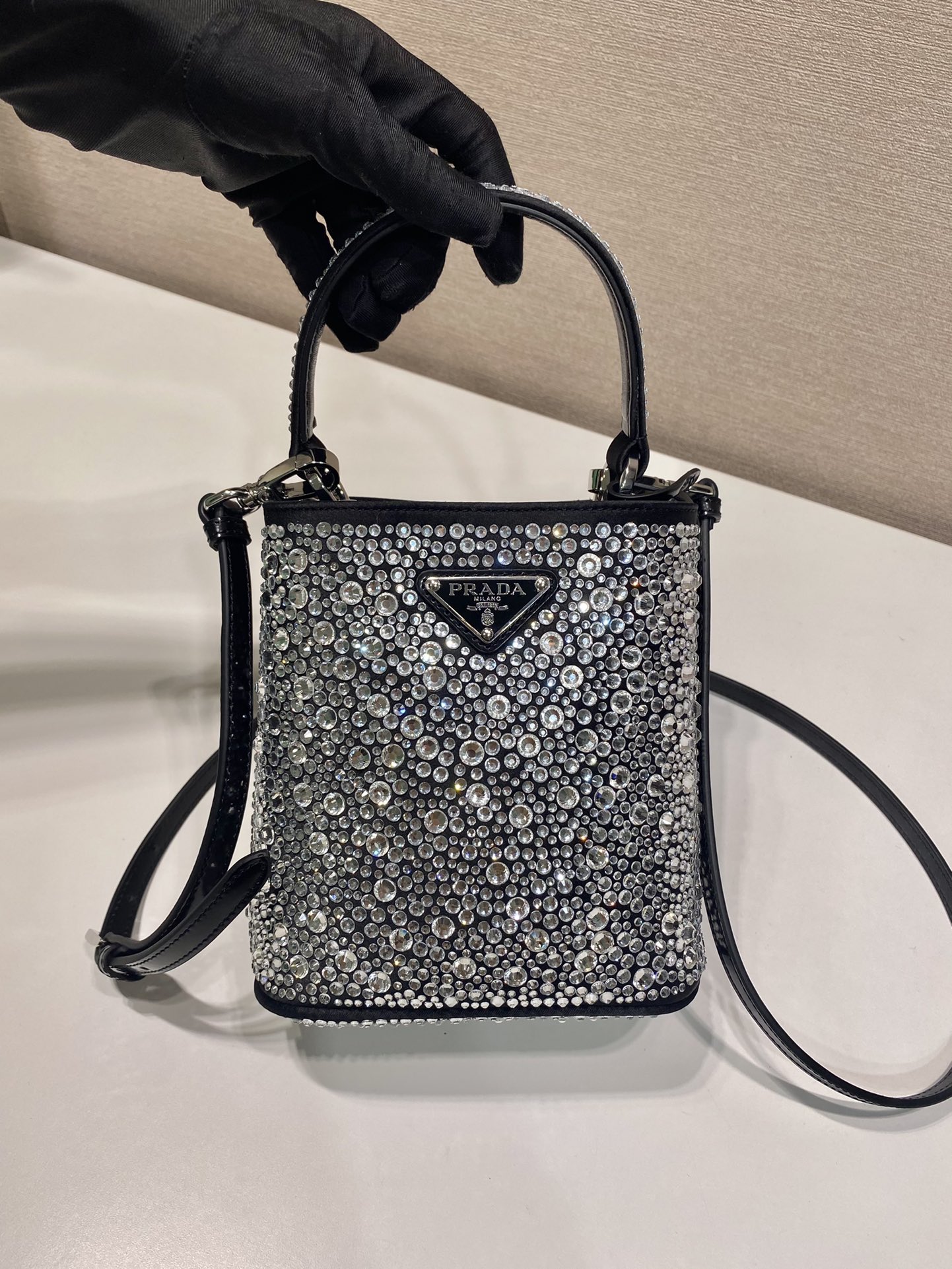 Pra*a panier satin bag with crystals