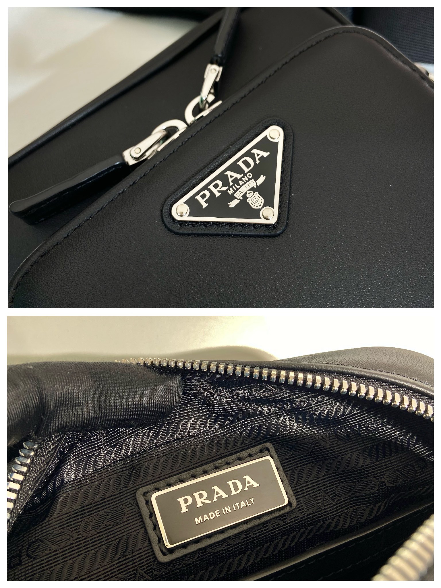 Pra*a leather shoulder bag with pouch