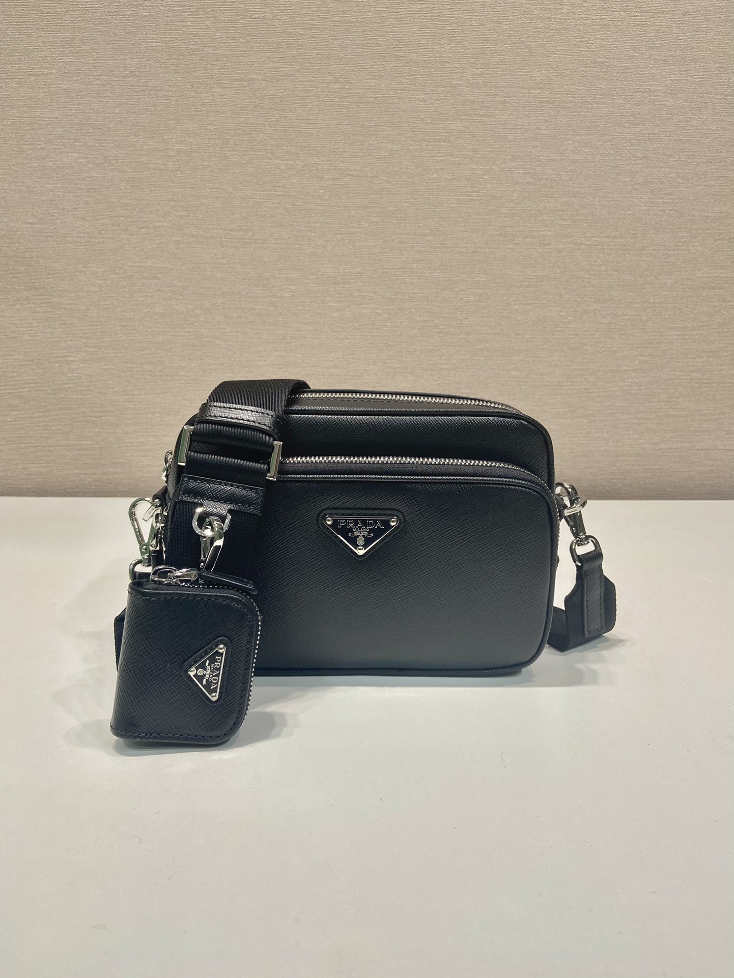 Pra*a saffiano leather shoulder bag