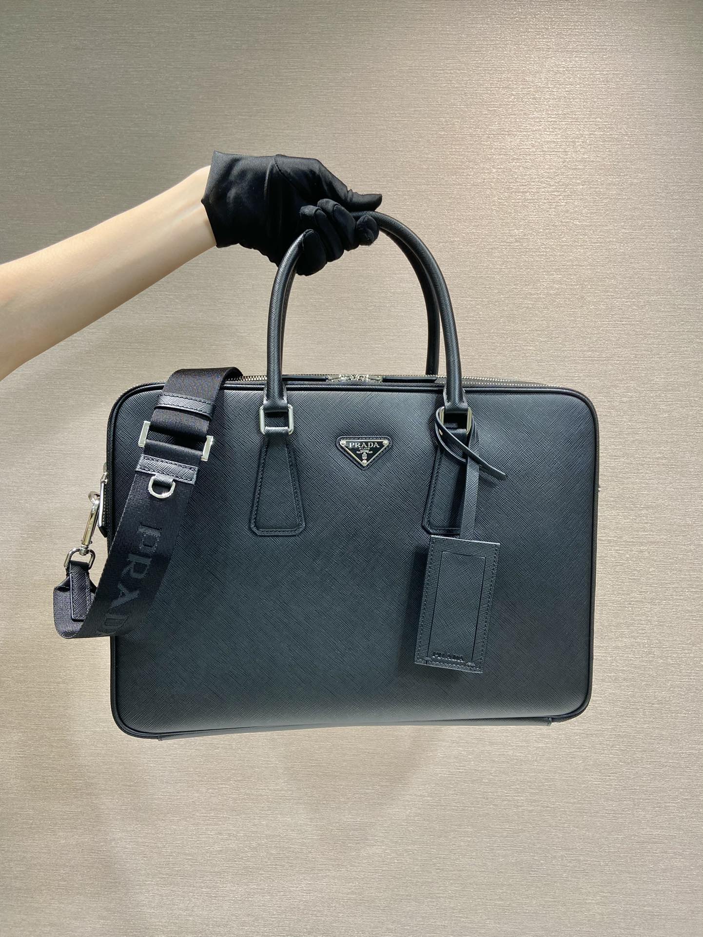 Pra*a saffiano leather briefcase