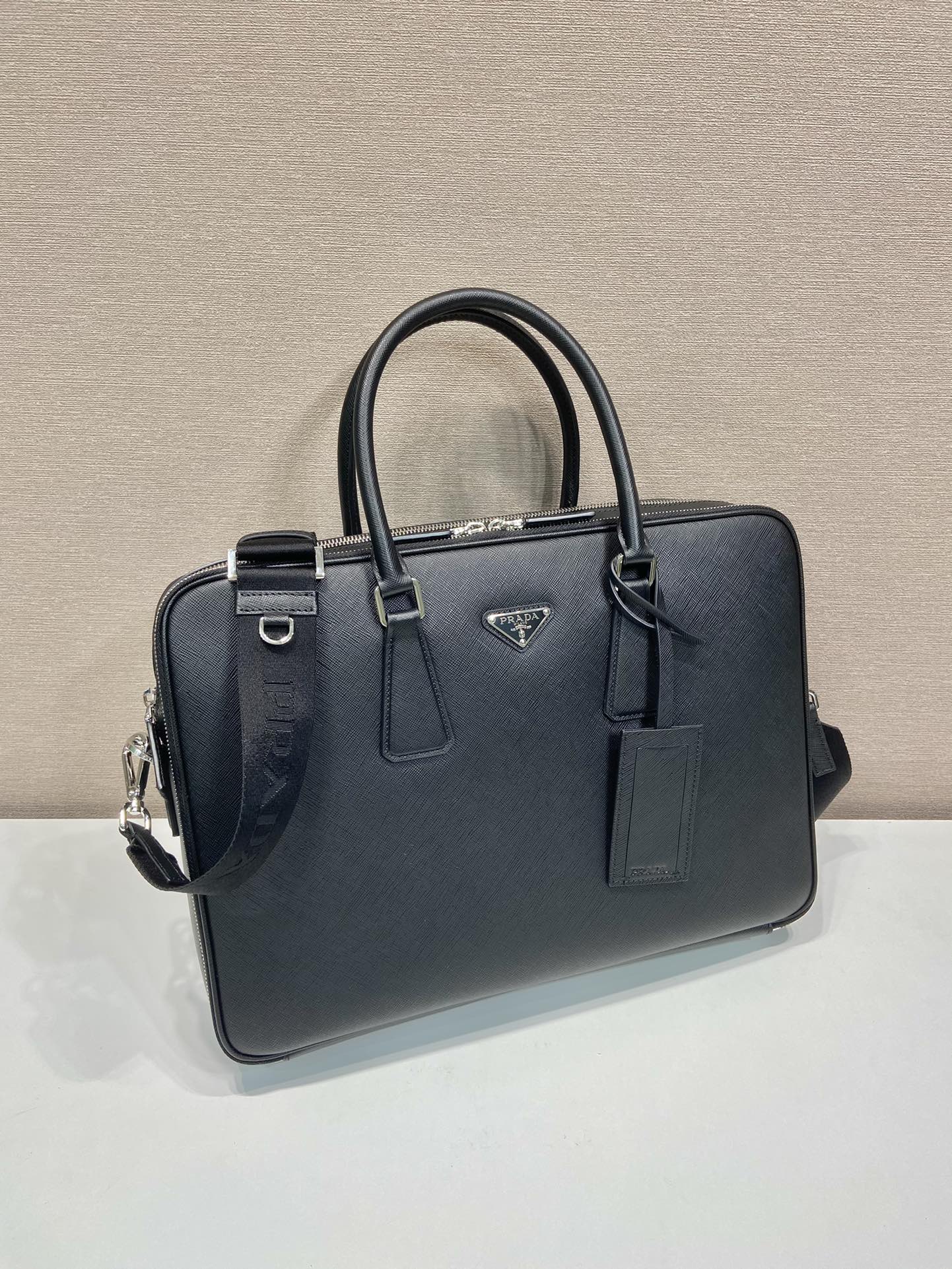 Pra*a saffiano leather briefcase