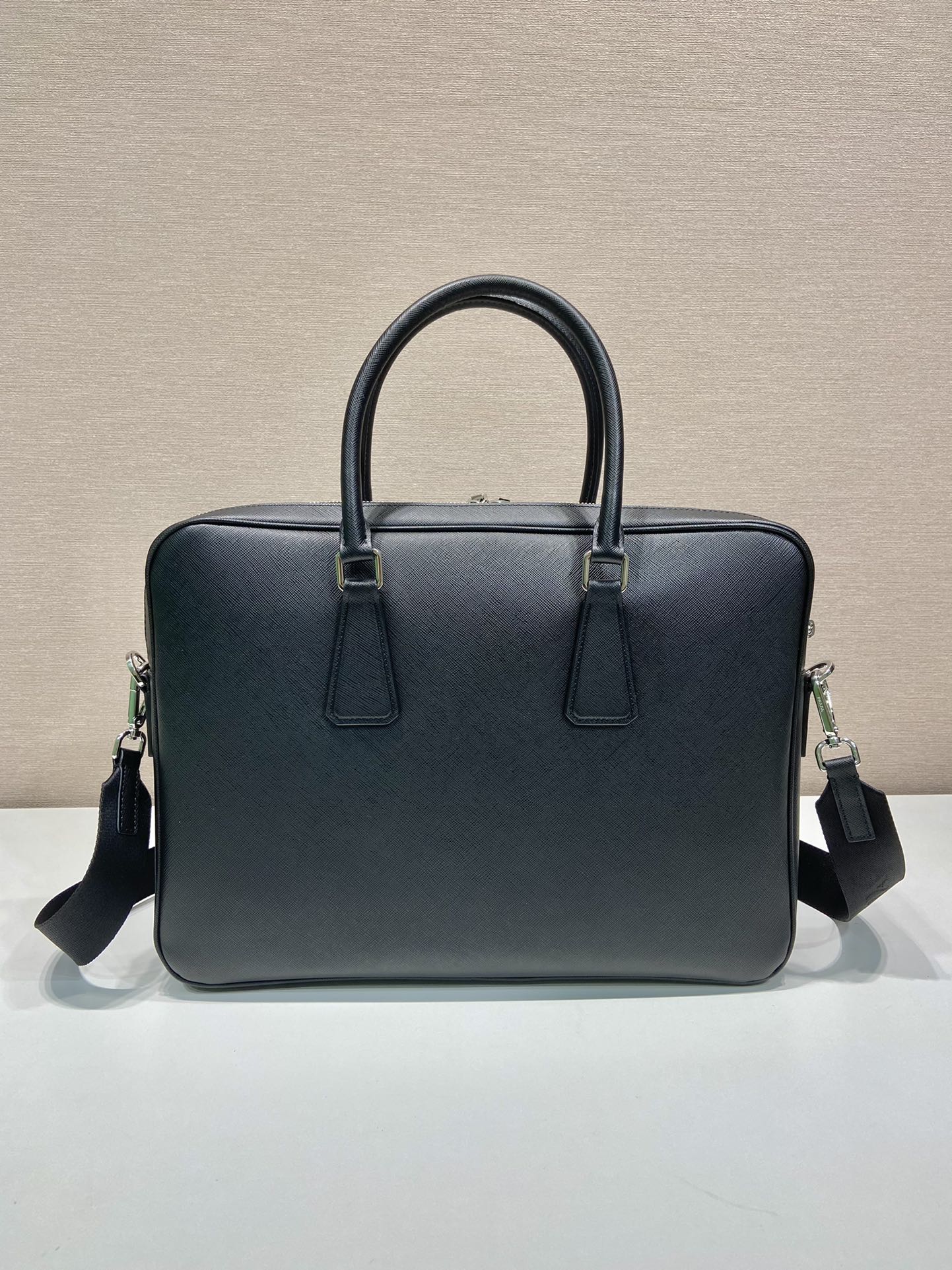 Pra*a saffiano leather briefcase