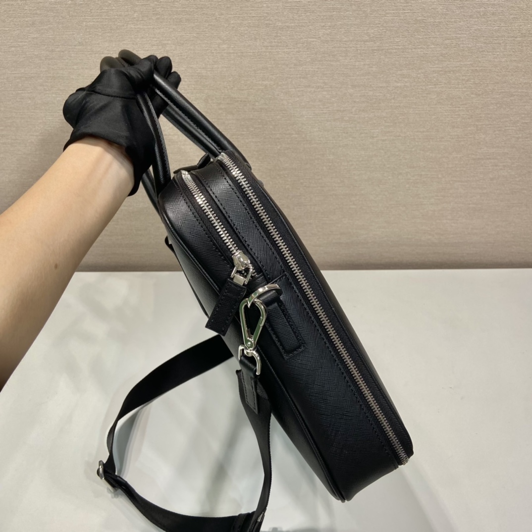 Pra*a saffiano leather briefcase