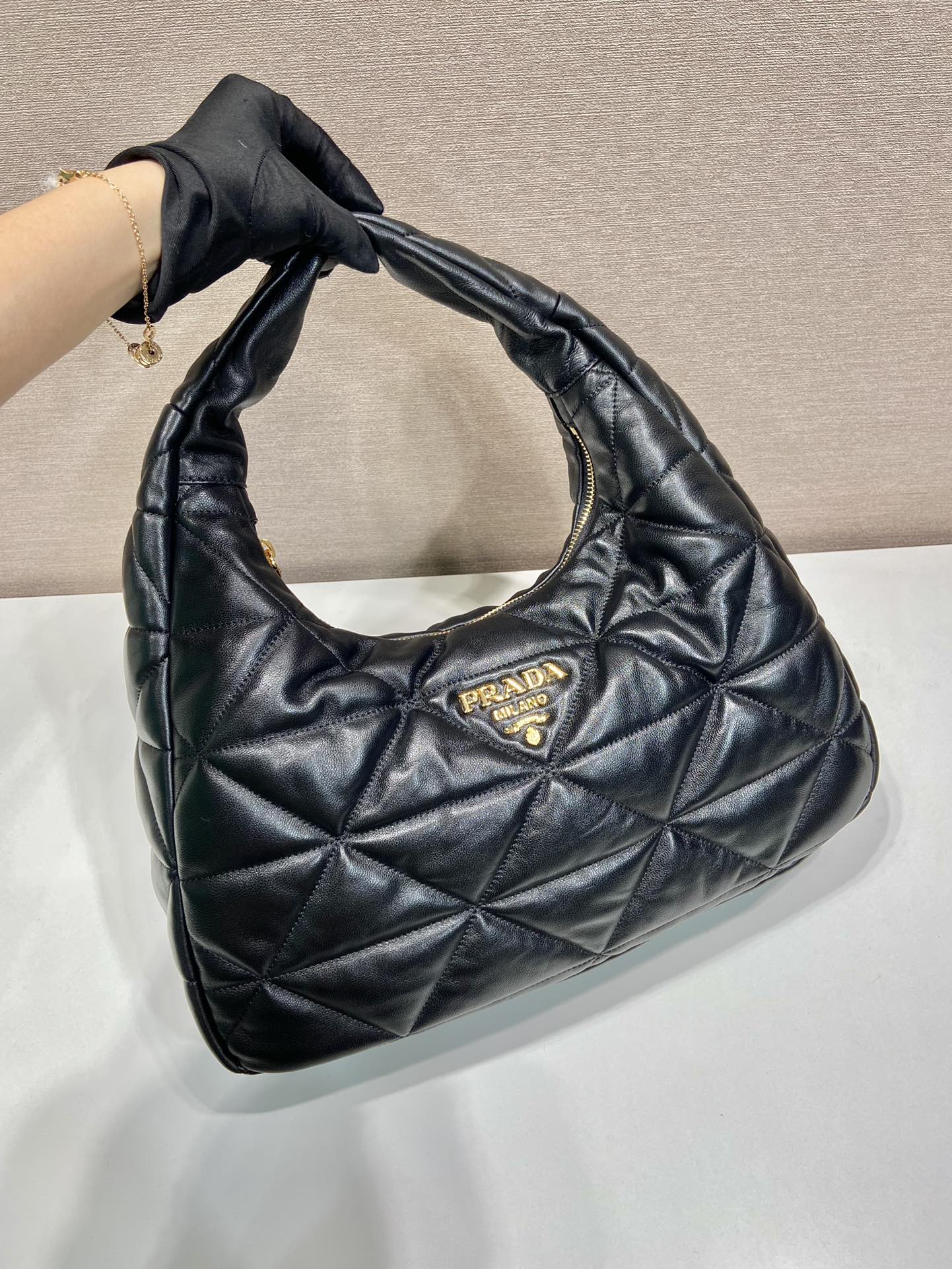Pra*a large topstitched nappa-leather bag