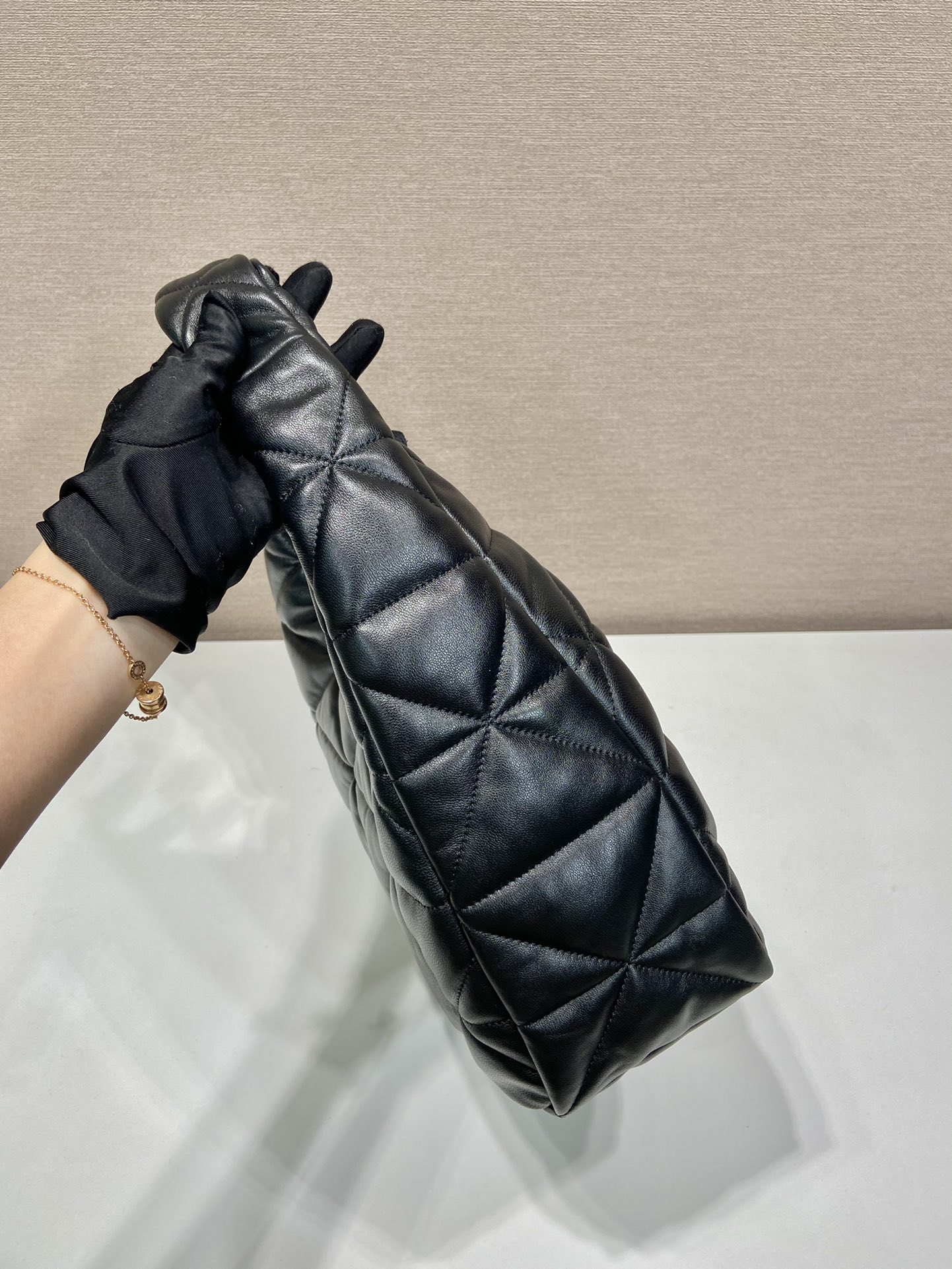 Pra*a large topstitched nappa-leather bag
