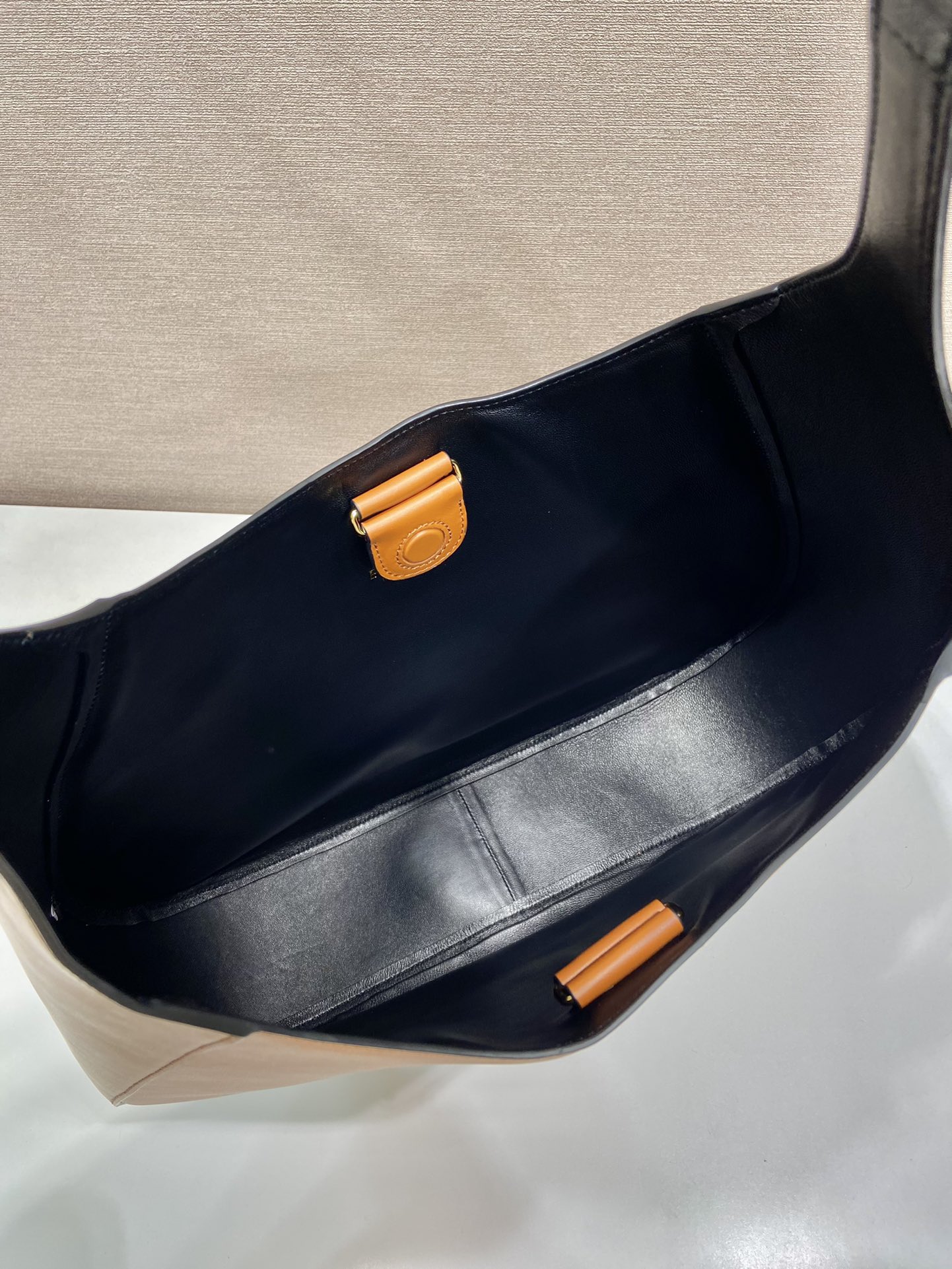 Pra*a large leather shoulder bag with topstitching