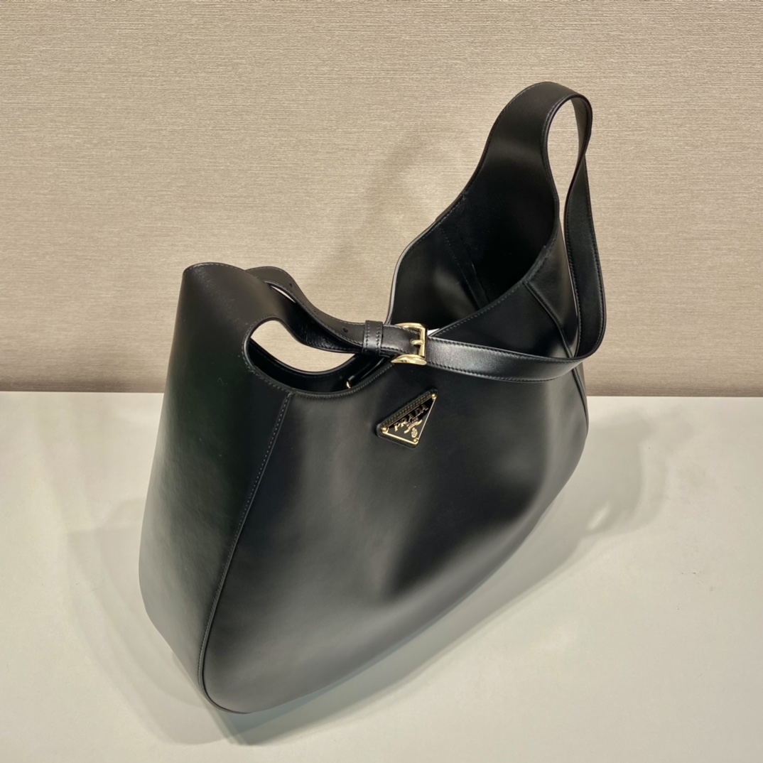 Pra*a large leather shoulder bag with topstitching