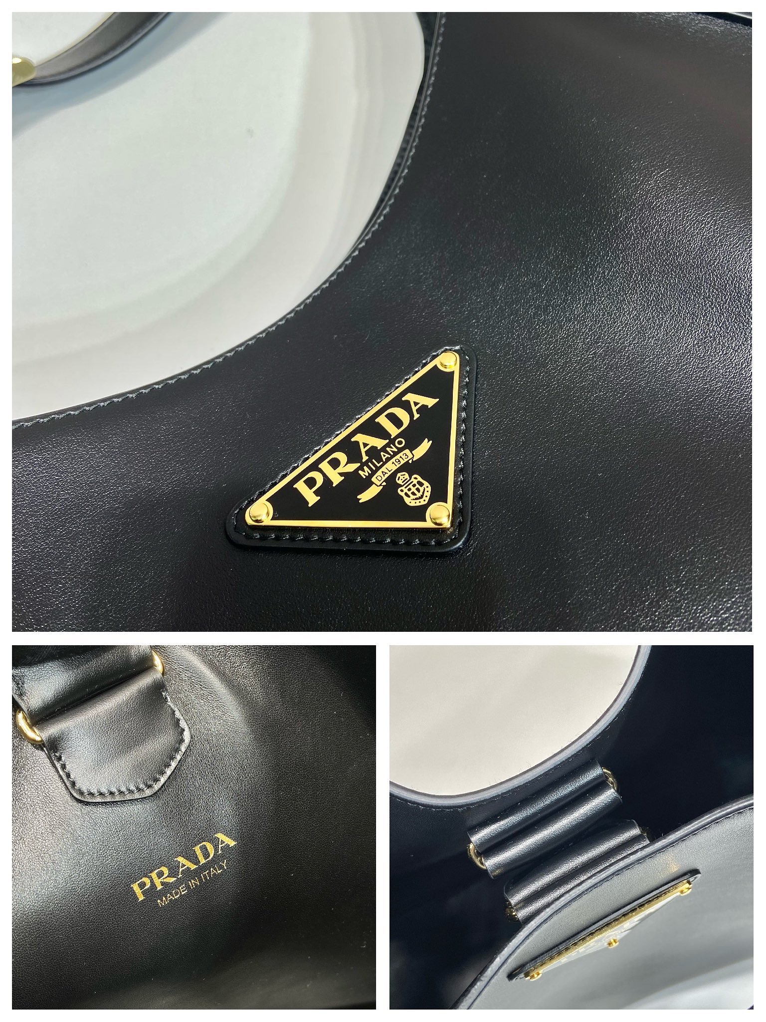 Pra*a large leather shoulder bag with topstitching
