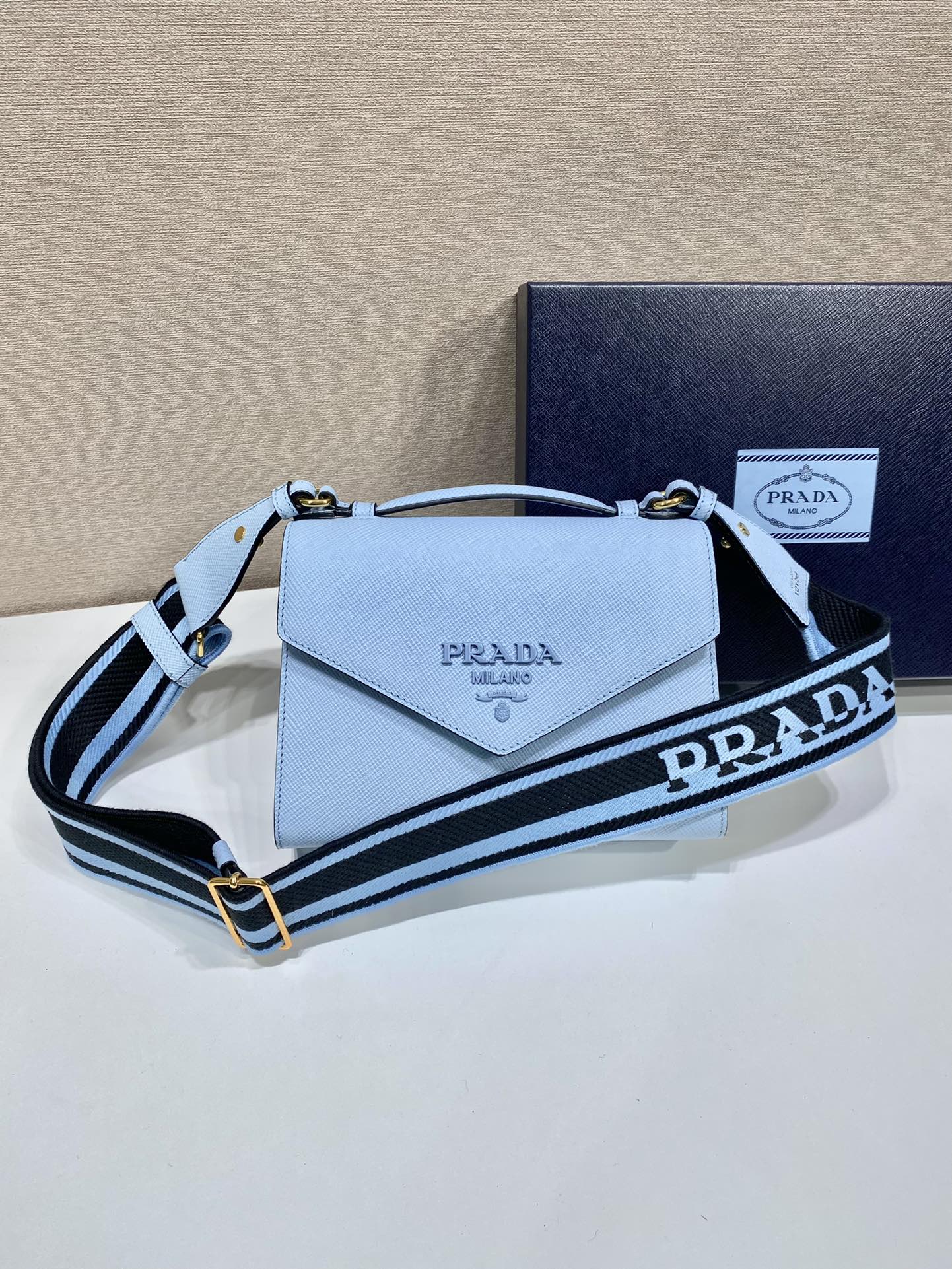 Pra*a monochrome saffiano and leather bag