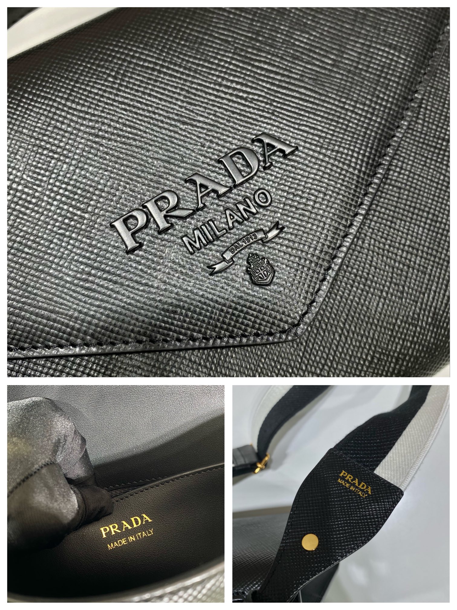 Pra*a monochrome saffiano and leather bag