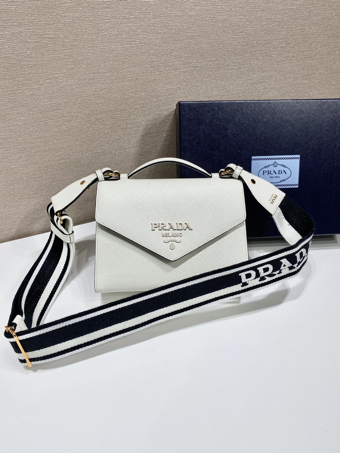 Pra*a monochrome saffiano and leather bag