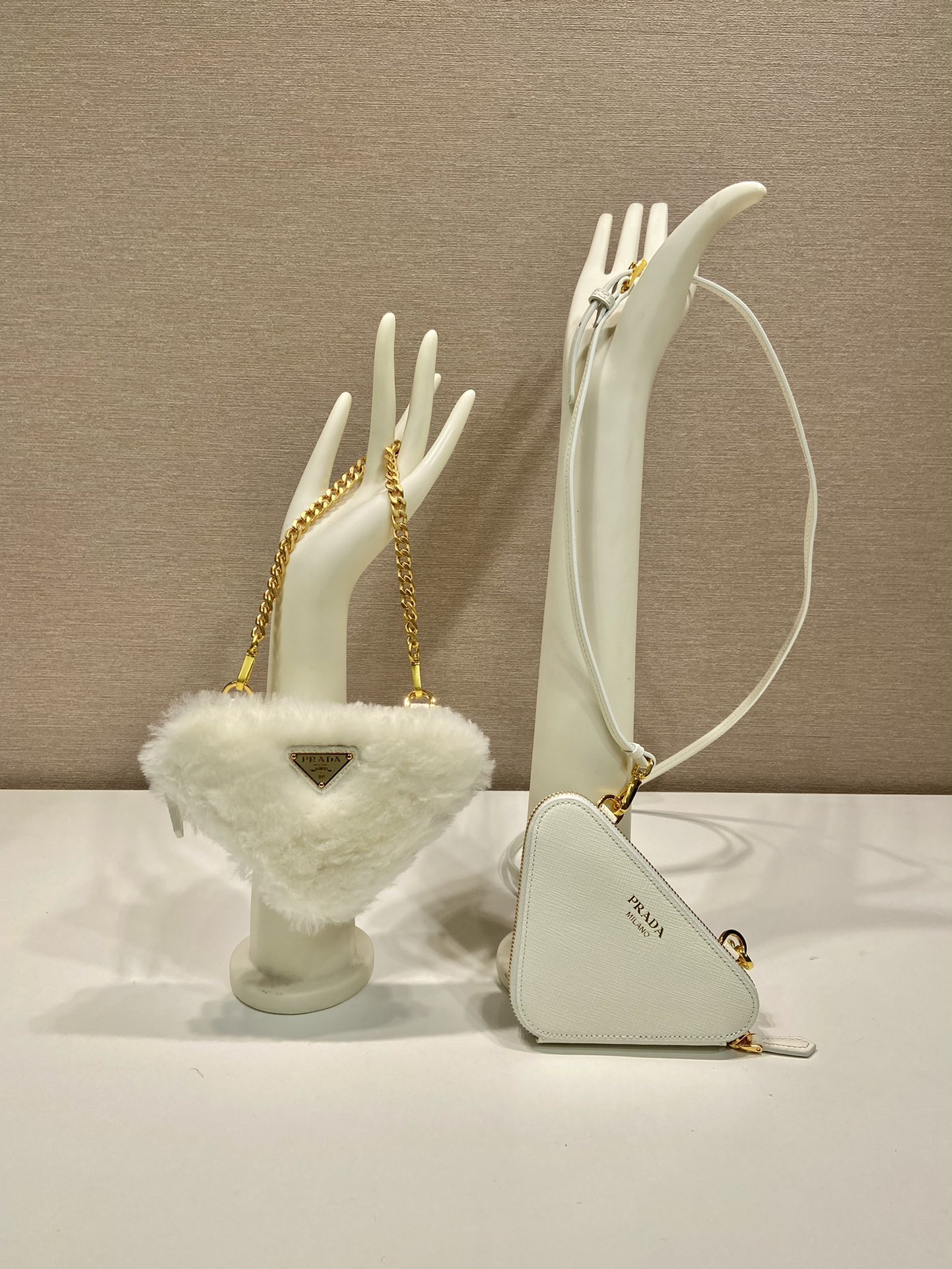 Pra*a shearling and saffiano leather mini-pouch