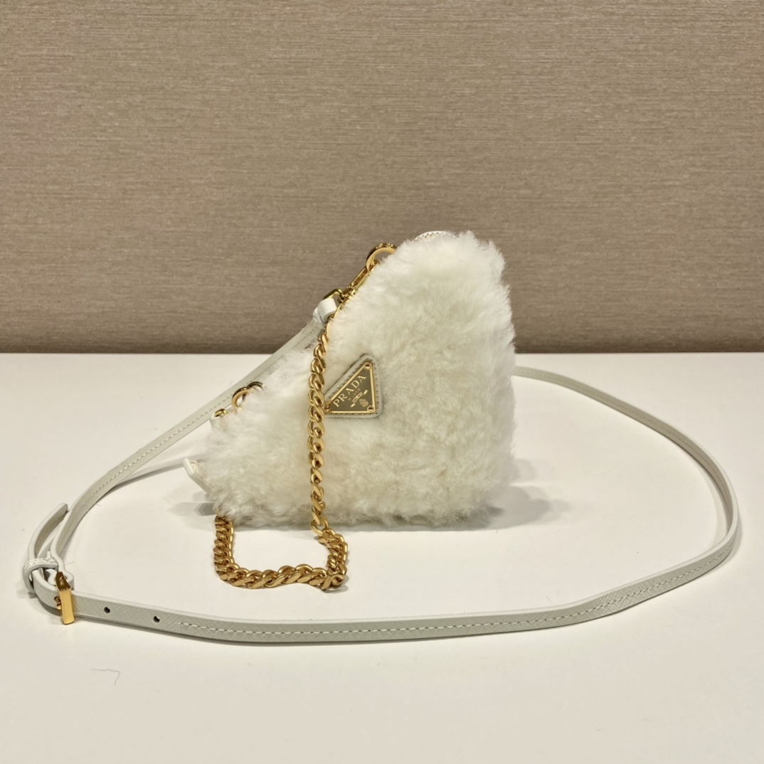 Pra*a shearling and saffiano leather mini-pouch