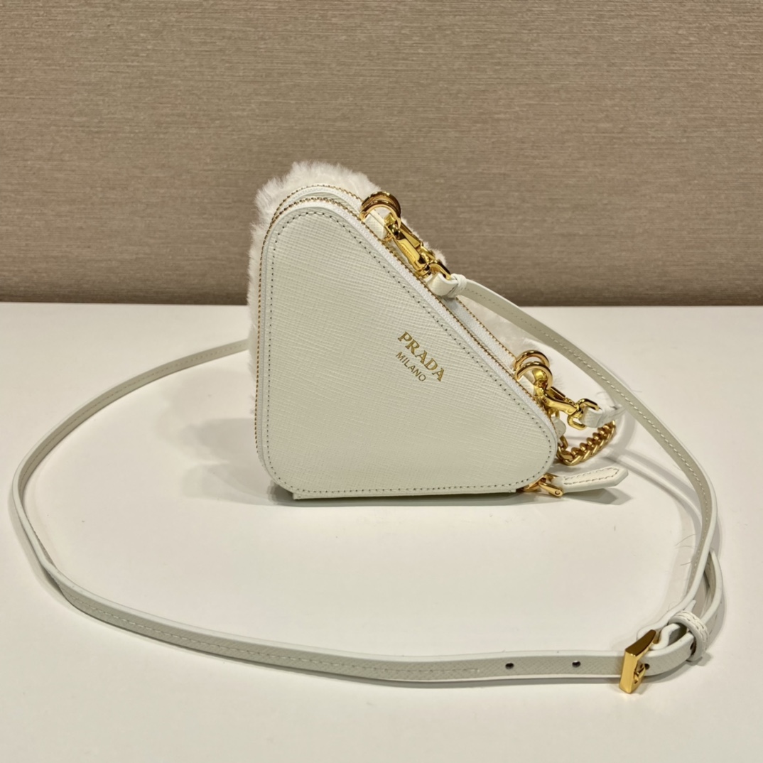 Pra*a shearling and saffiano leather mini-pouch