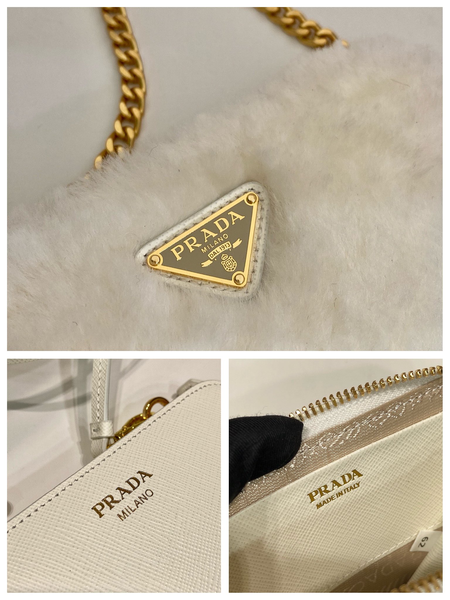 Pra*a shearling and saffiano leather mini-pouch