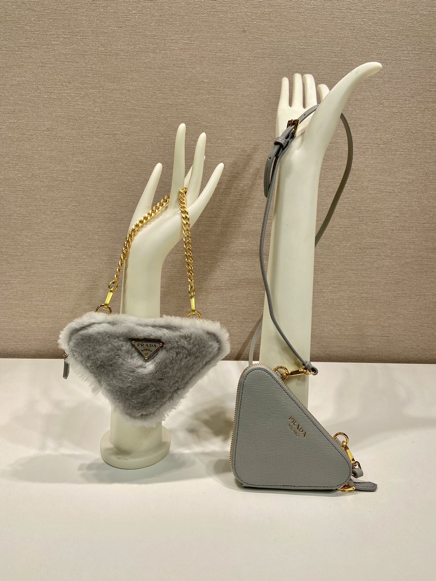 Pra*a shearling and saffiano leather mini-pouch