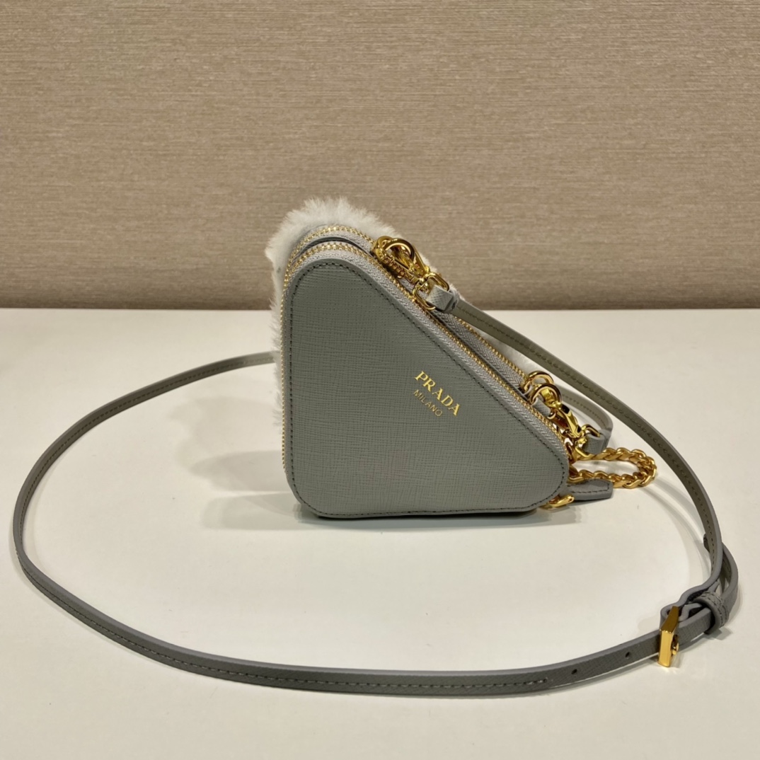 Pra*a shearling and saffiano leather mini-pouch
