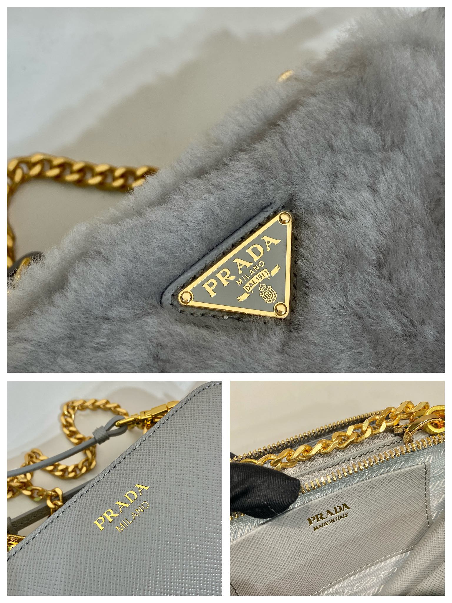 Pra*a shearling and saffiano leather mini-pouch