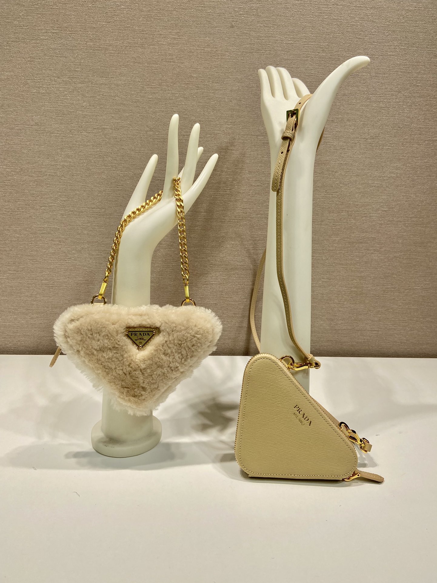 Pra*a shearling and saffiano leather mini-pouch