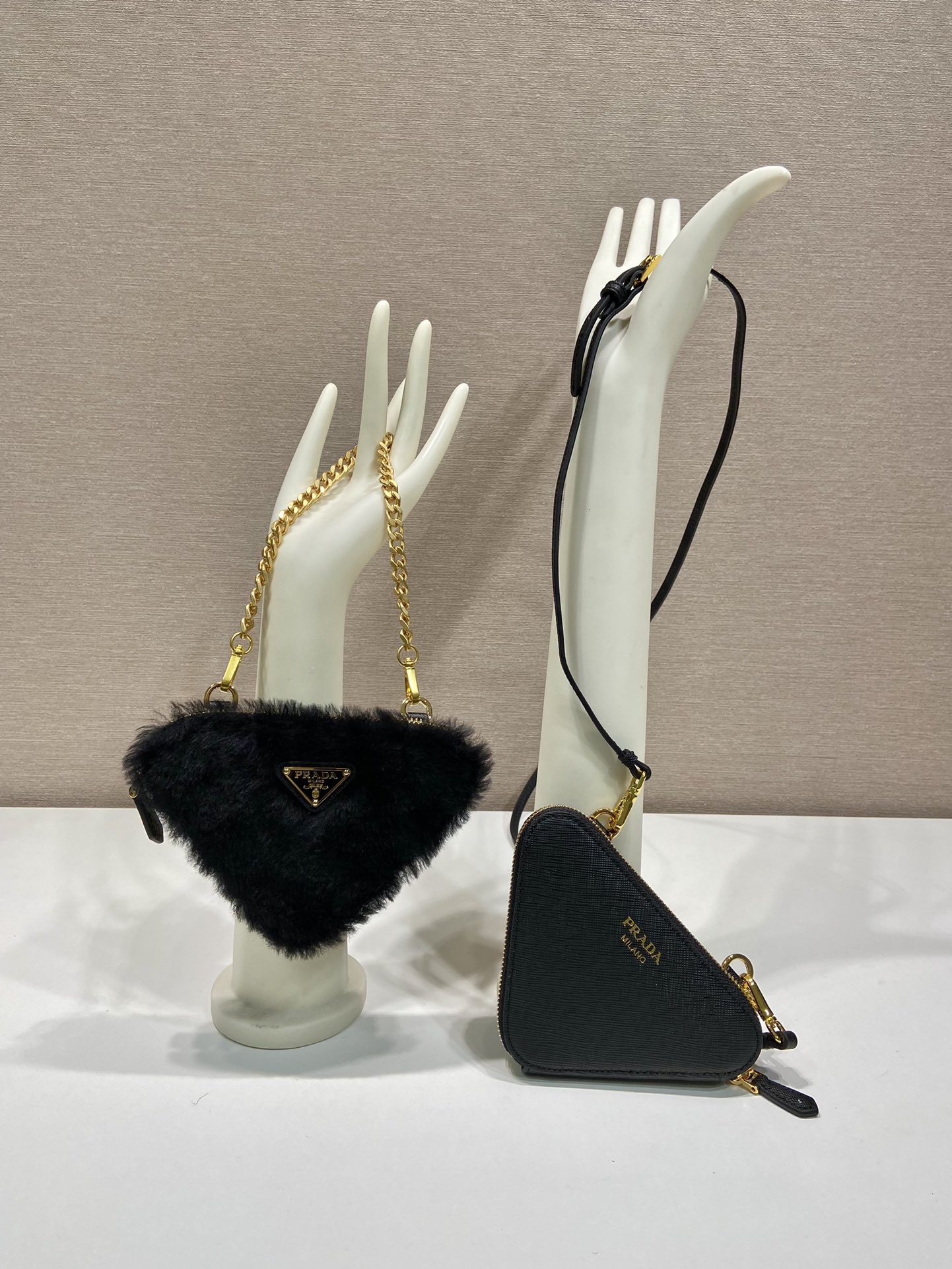 Pra*a shearling and saffiano leather mini-pouch
