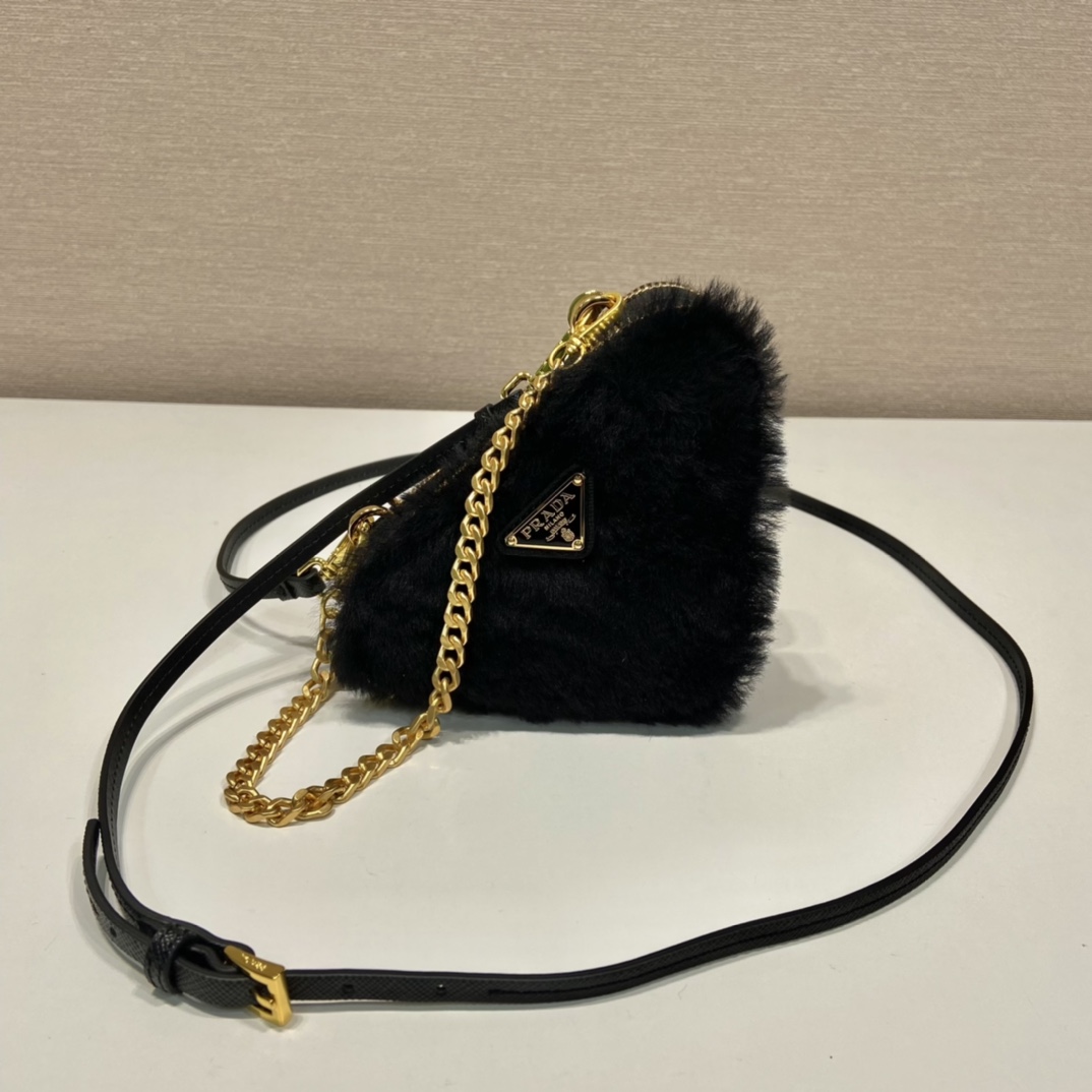 Pra*a shearling and saffiano leather mini-pouch