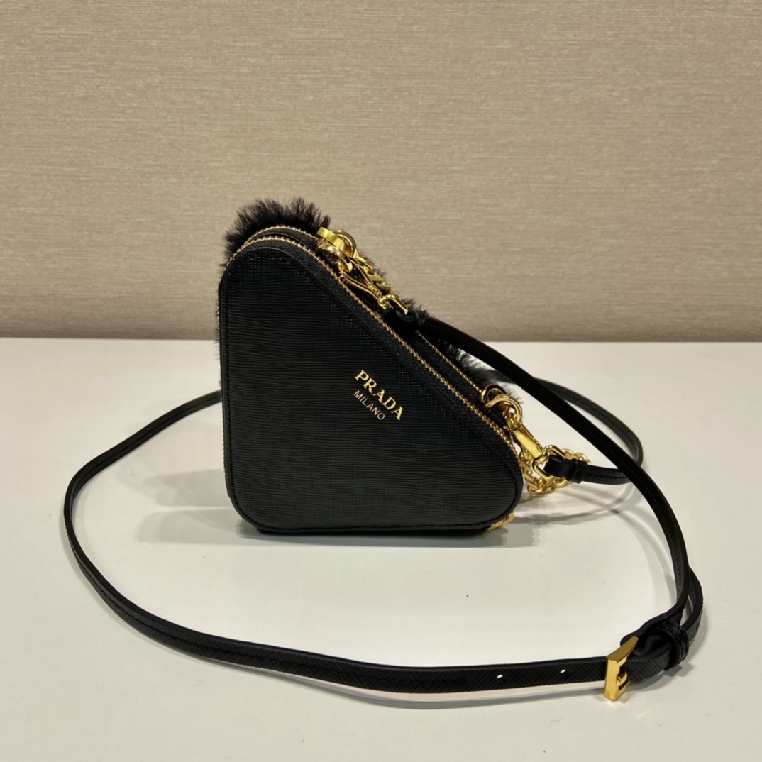Pra*a shearling and saffiano leather mini-pouch