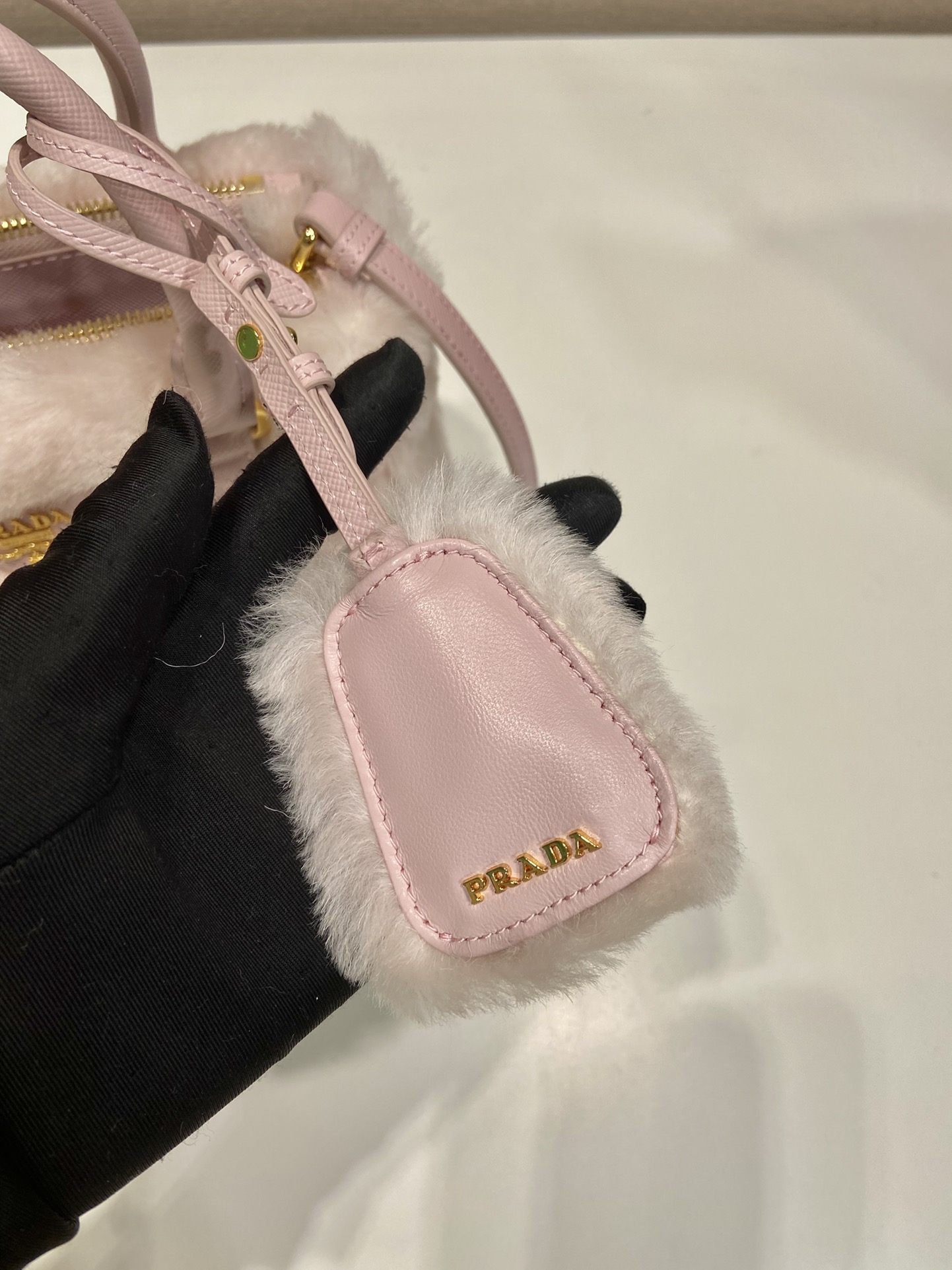 Pra*a galleria saffiano shearling top-handle bag