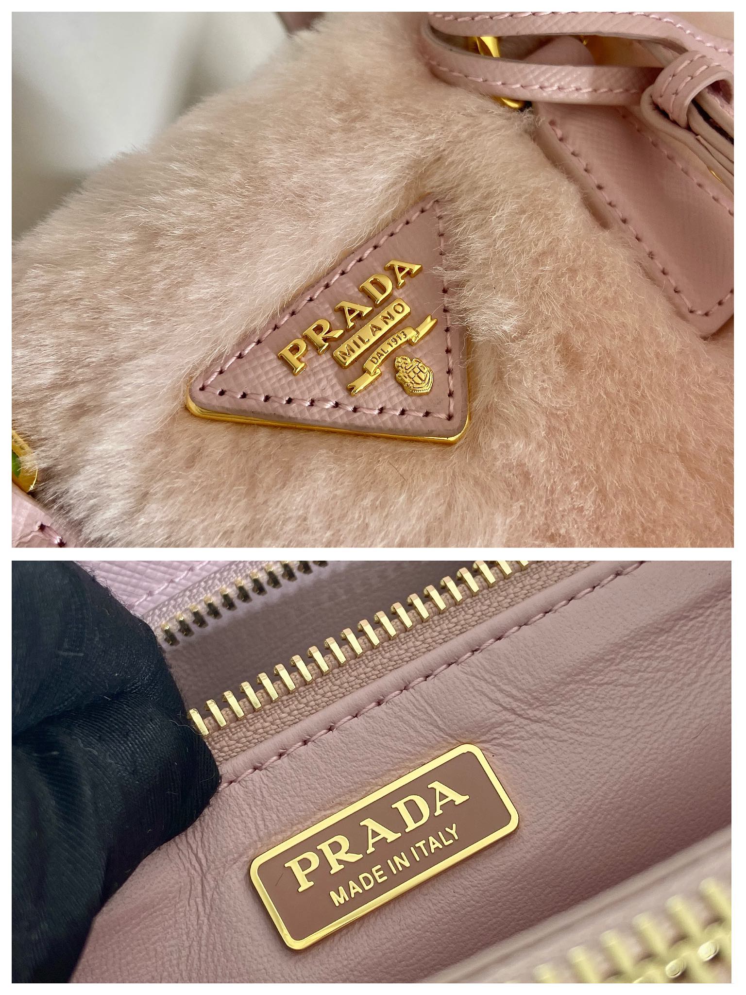 Pra*a galleria saffiano shearling top-handle bag