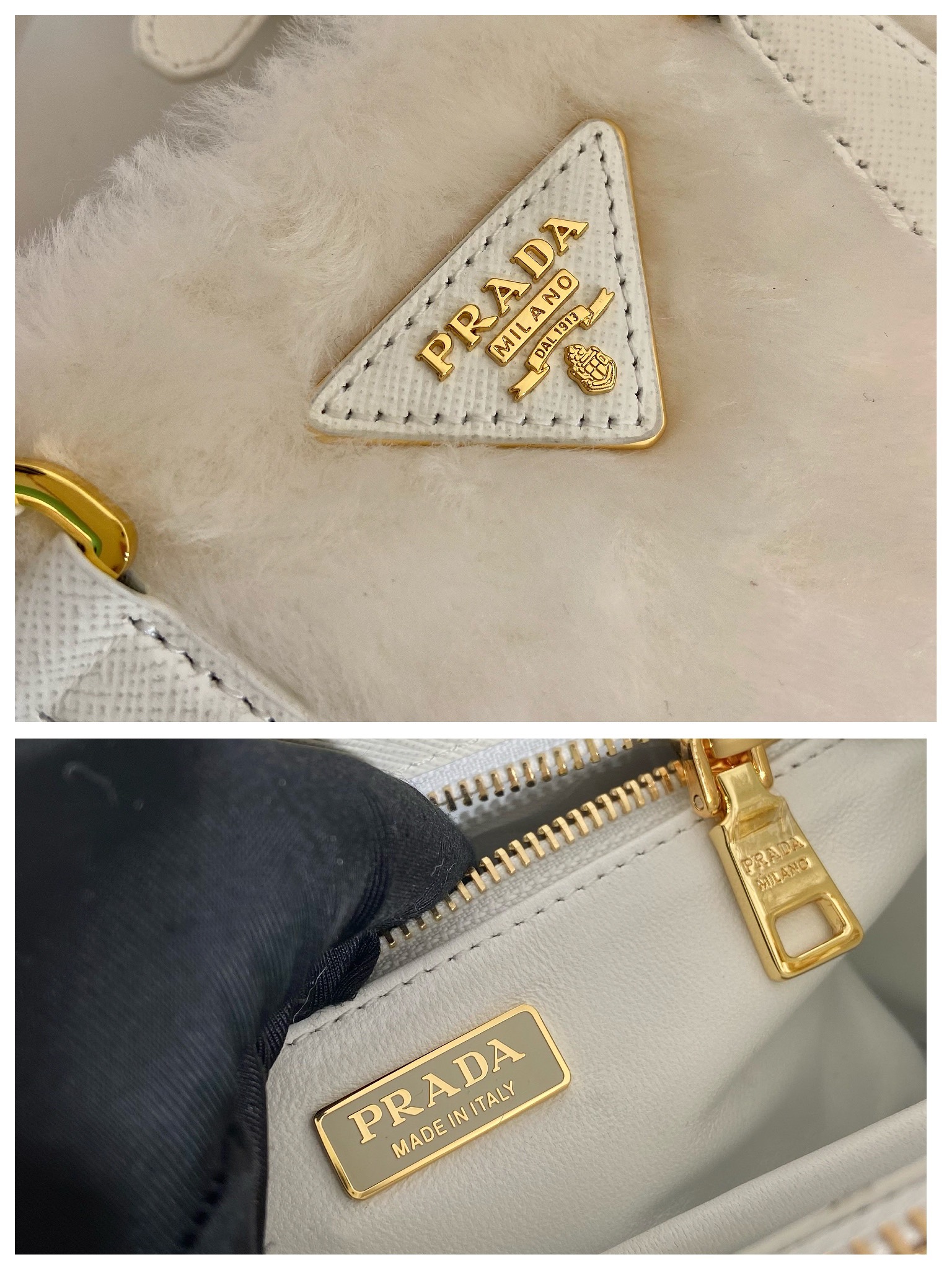 Pra*a galleria saffiano shearling top-handle bag