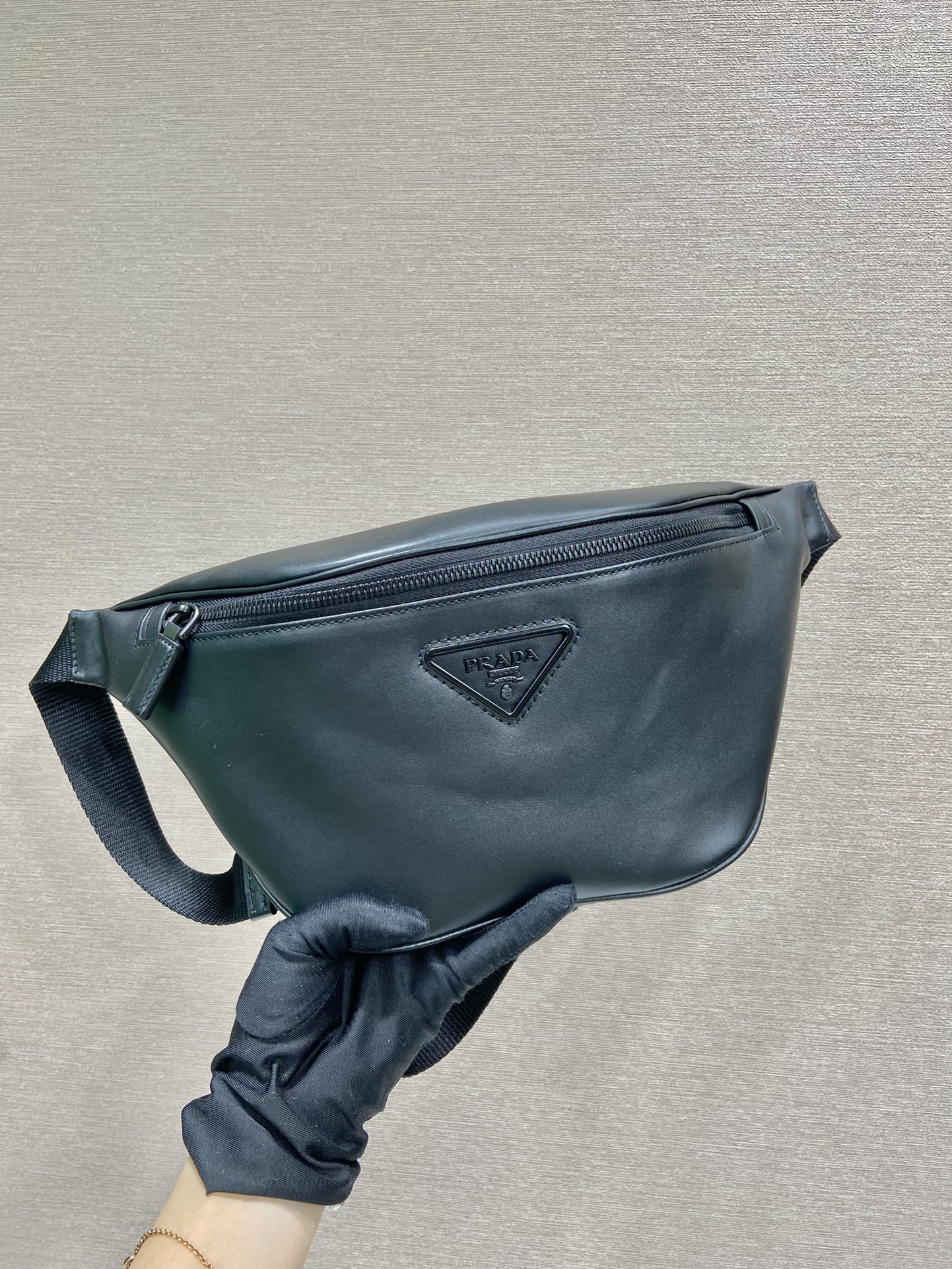 Pra*a black leather belt bag