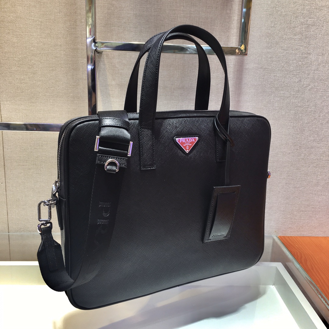 Pra*a saffiano leather work bag