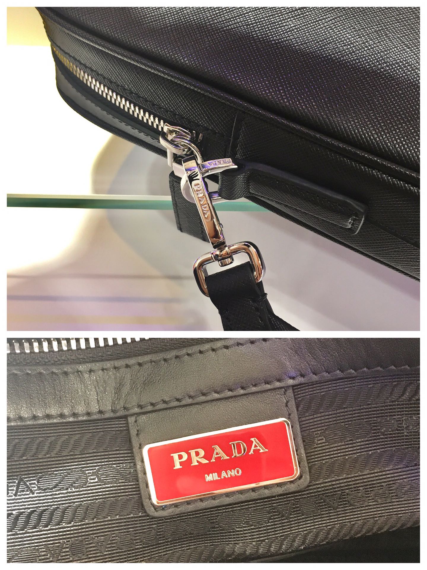 Pra*a saffiano leather work bag