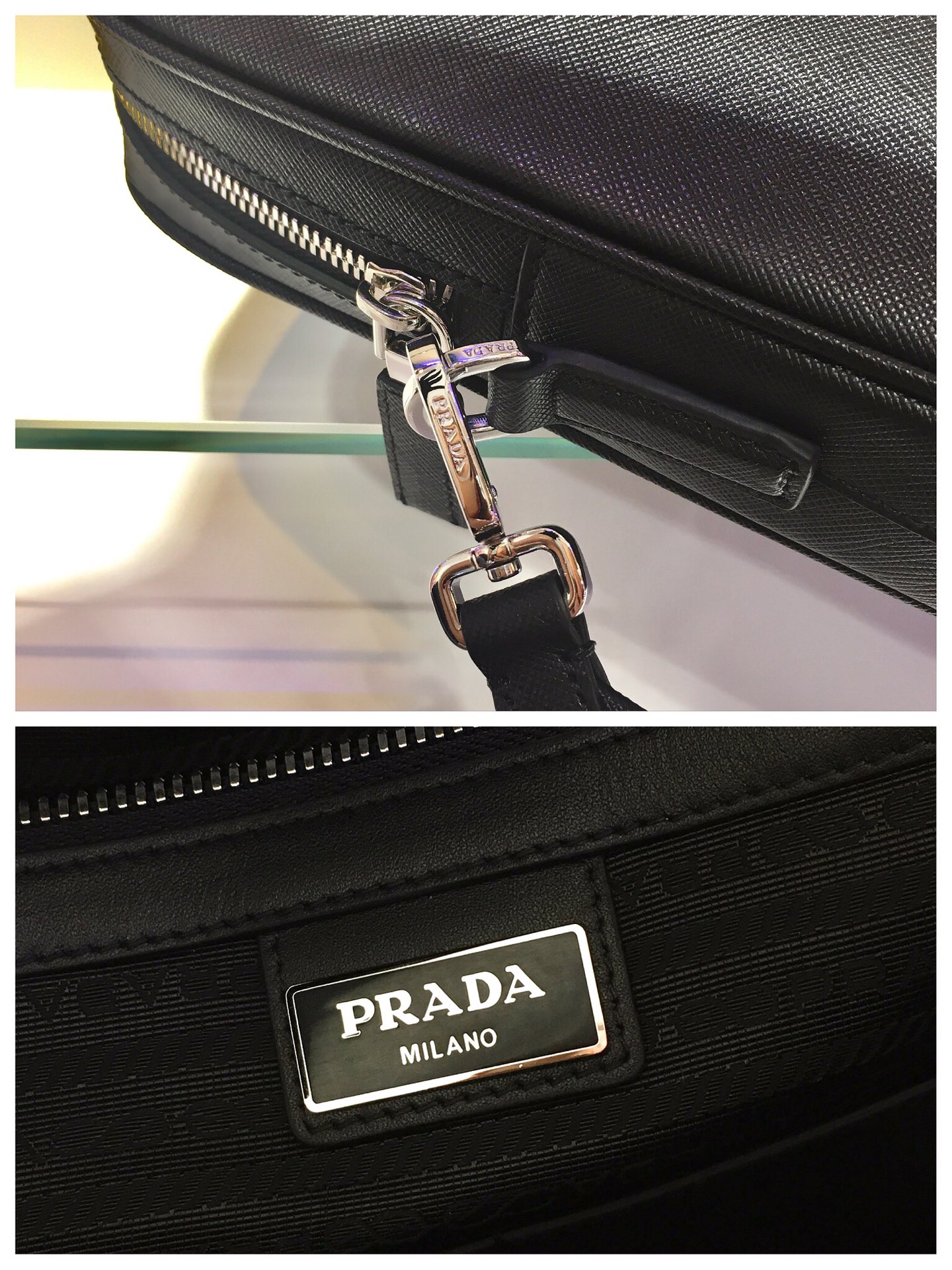 Pra*a saffiano leather work bag
