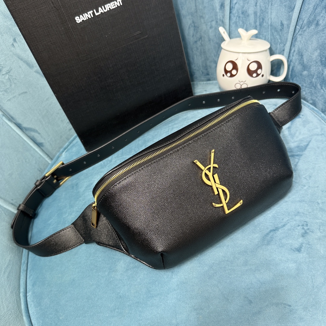 YSL CASSANDRE CLASSIC BELT BAG IN GRAIN DE POUDRE EMBOSSED LEATHER