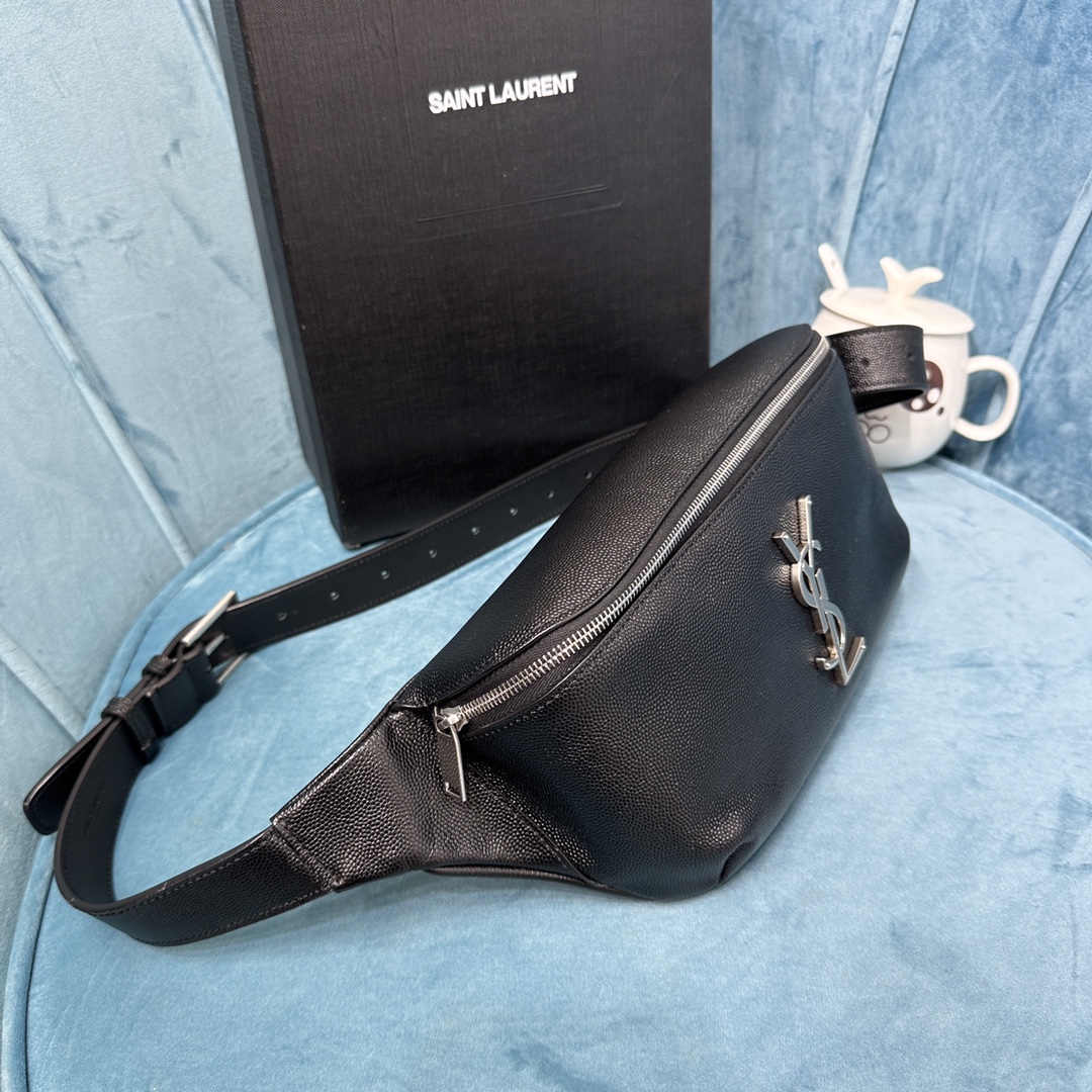 YSL CASSANDRE CLASSIC BELT BAG IN GRAIN DE POUDRE EMBOSSED LEATHER