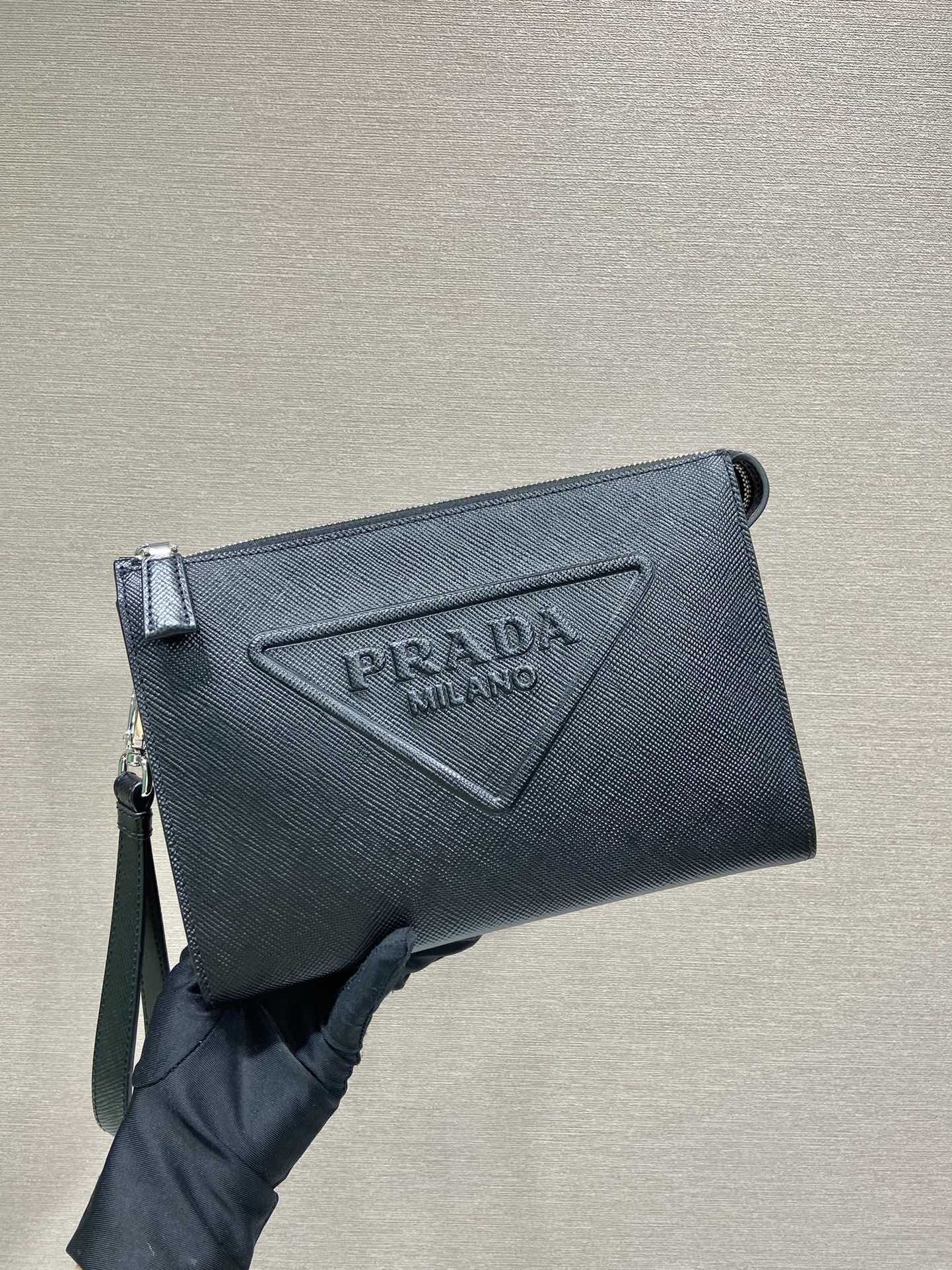 Pra*a saffiano leather pouch