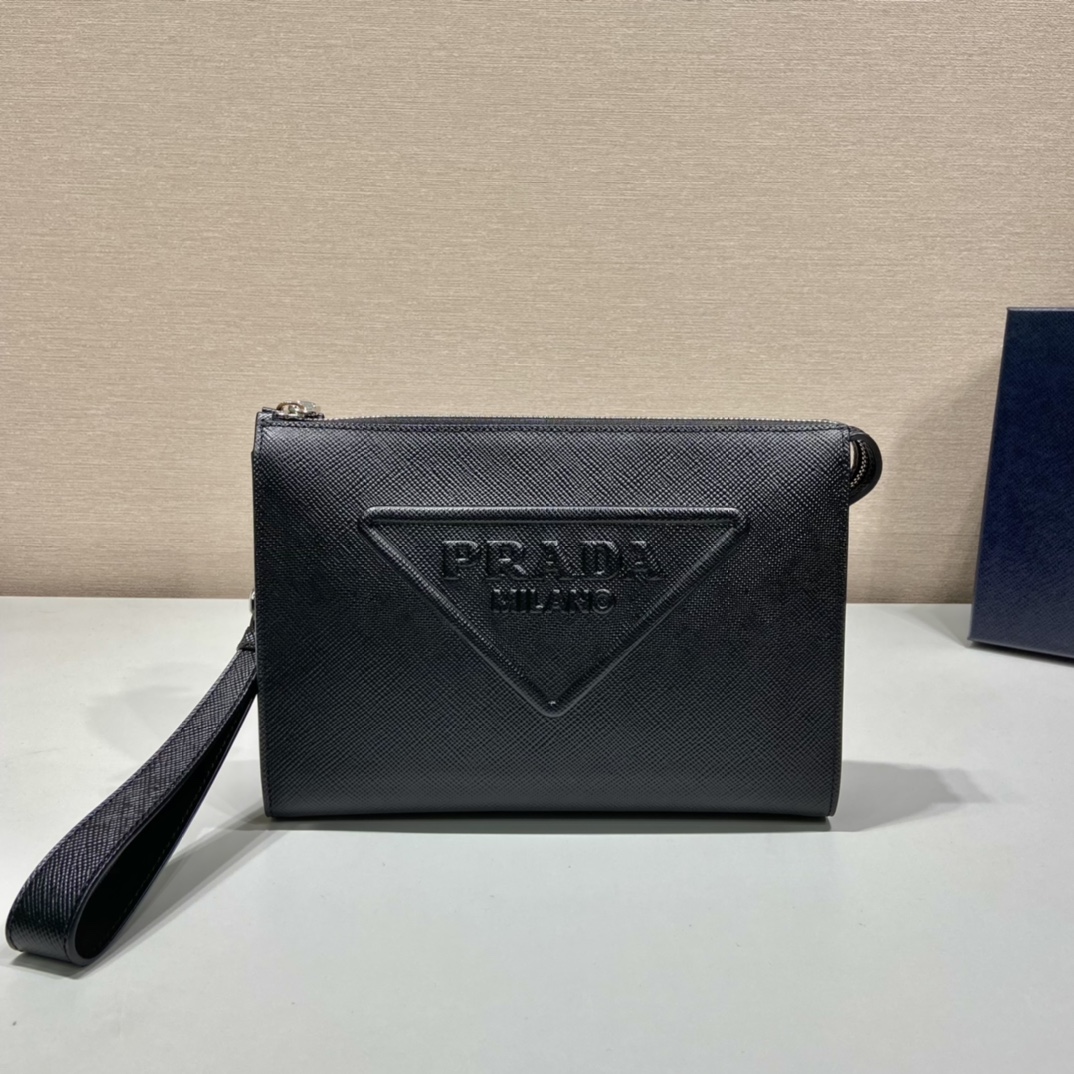 Pra*a saffiano leather pouch