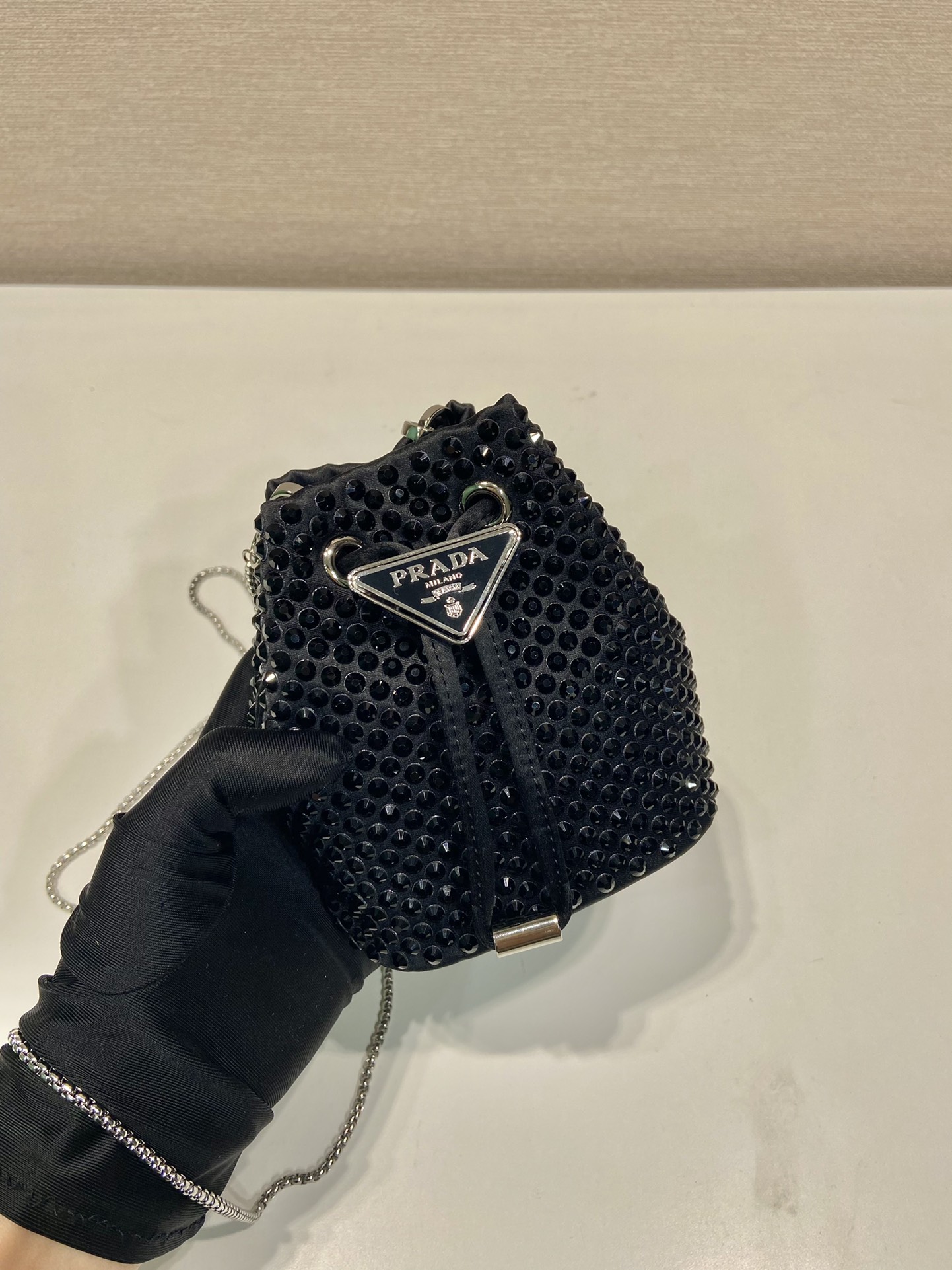 Pra*a crystal embellished satin mini-pouch