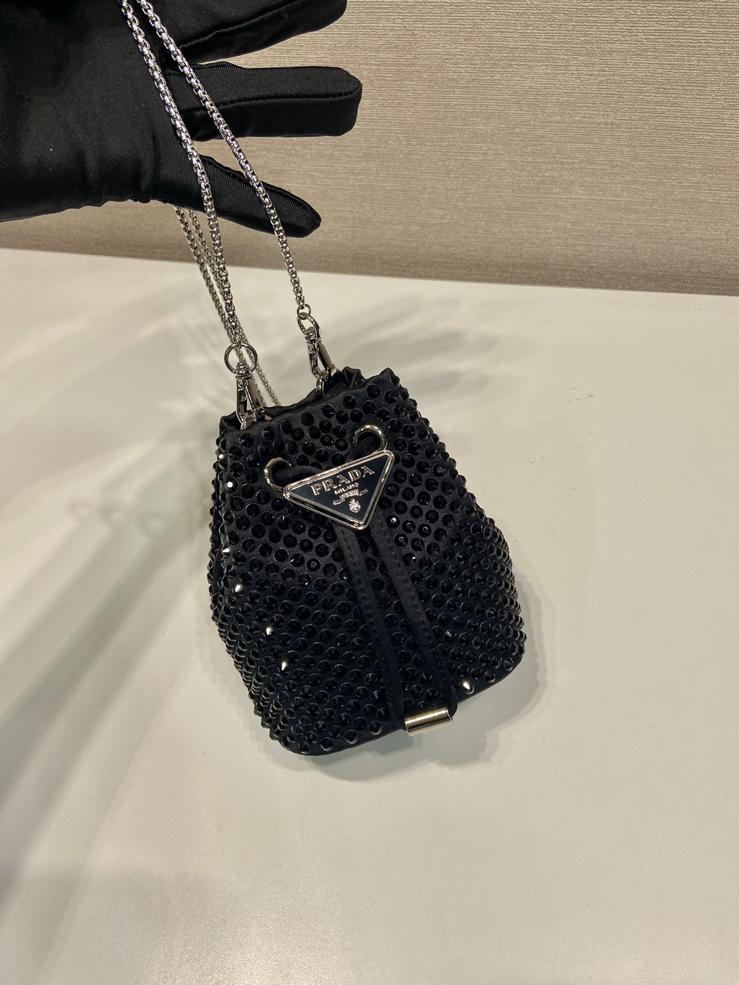 Pra*a crystal embellished satin mini-pouch