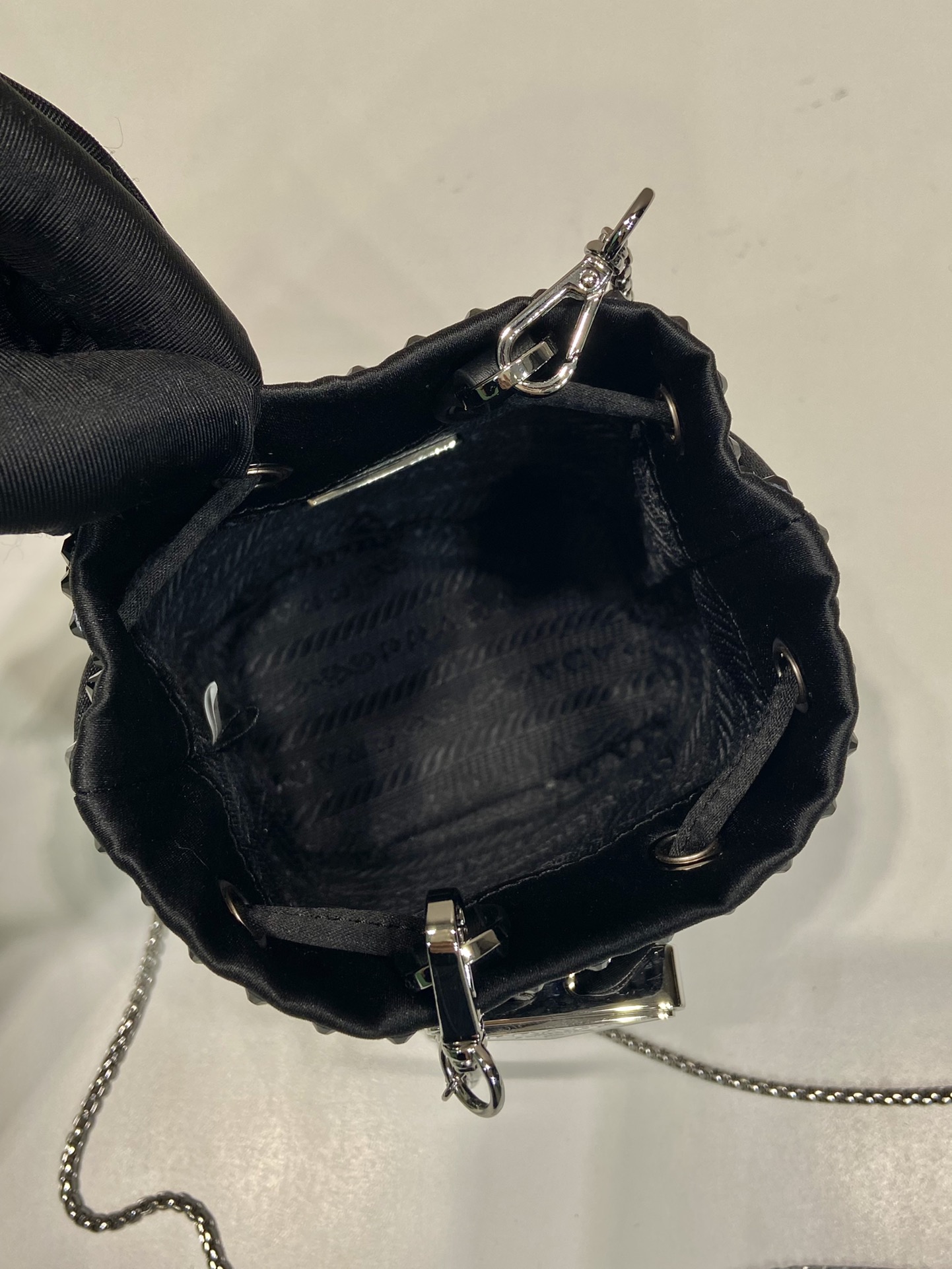 Pra*a crystal embellished satin mini-pouch