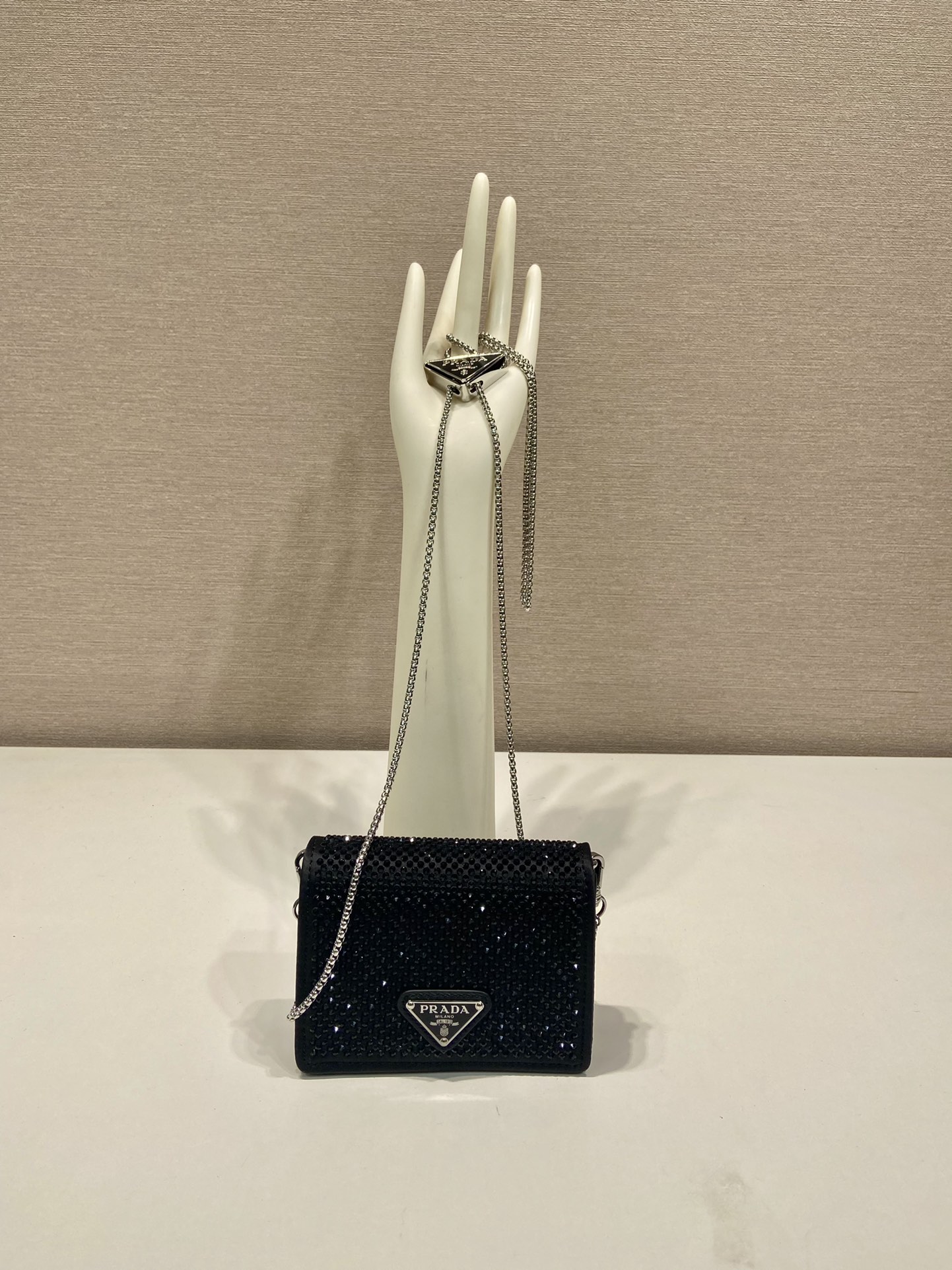 Pra*a cardholder with shoulder strap and crystals