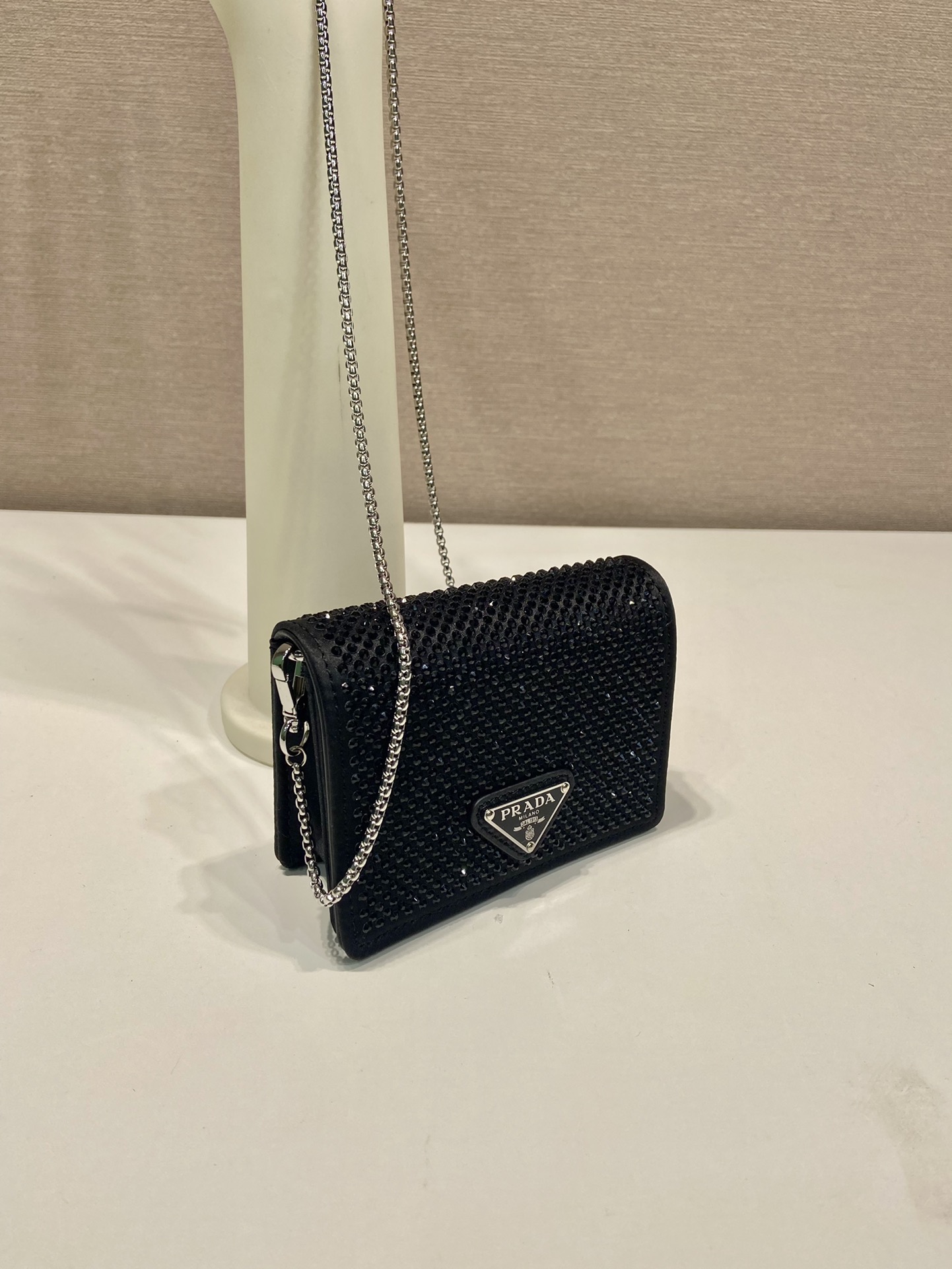 Pra*a cardholder with shoulder strap and crystals