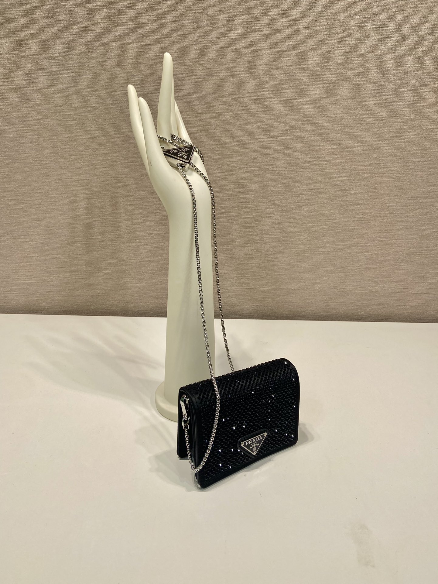 Pra*a cardholder with shoulder strap and crystals