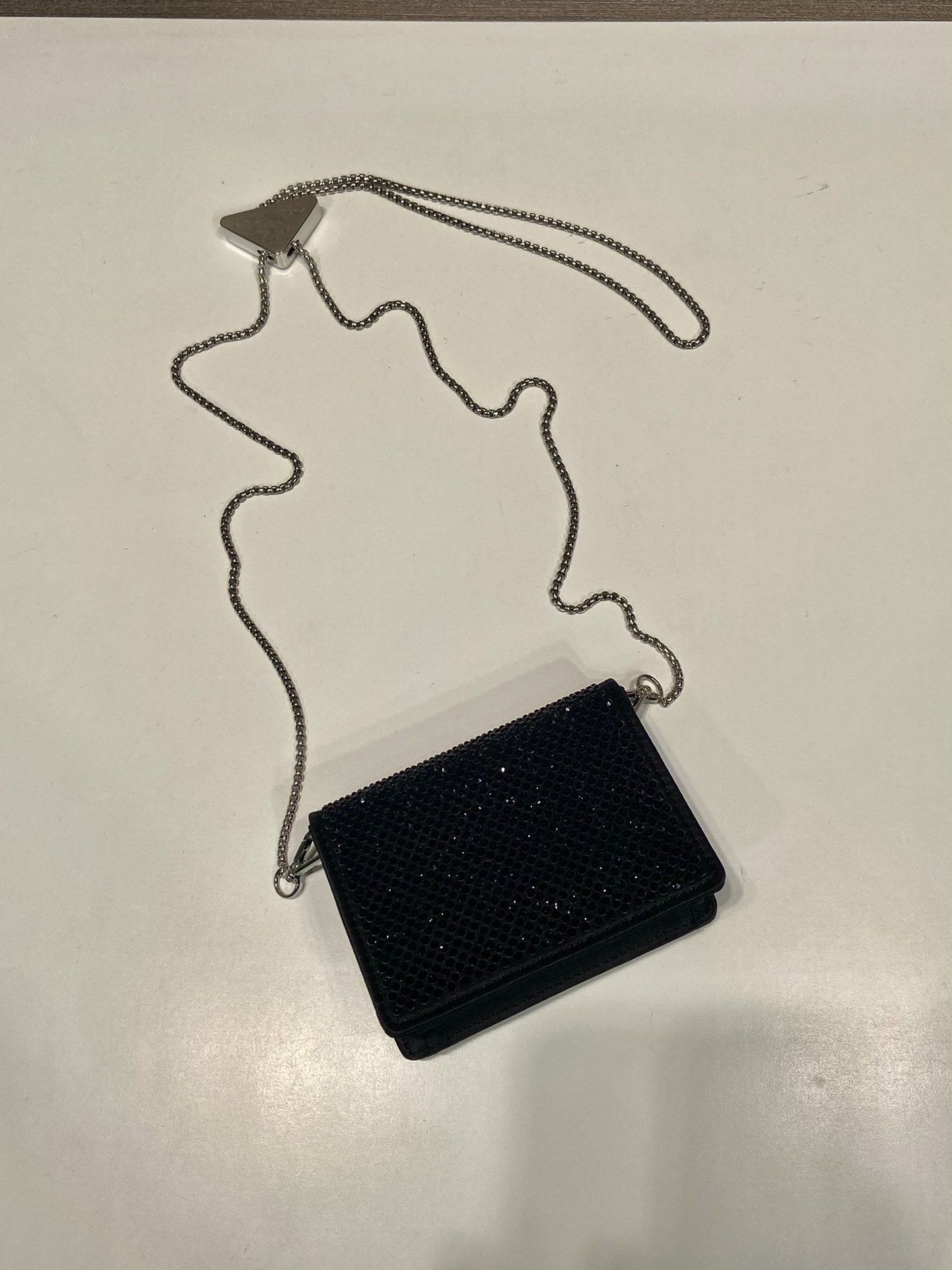 Pra*a cardholder with shoulder strap and crystals