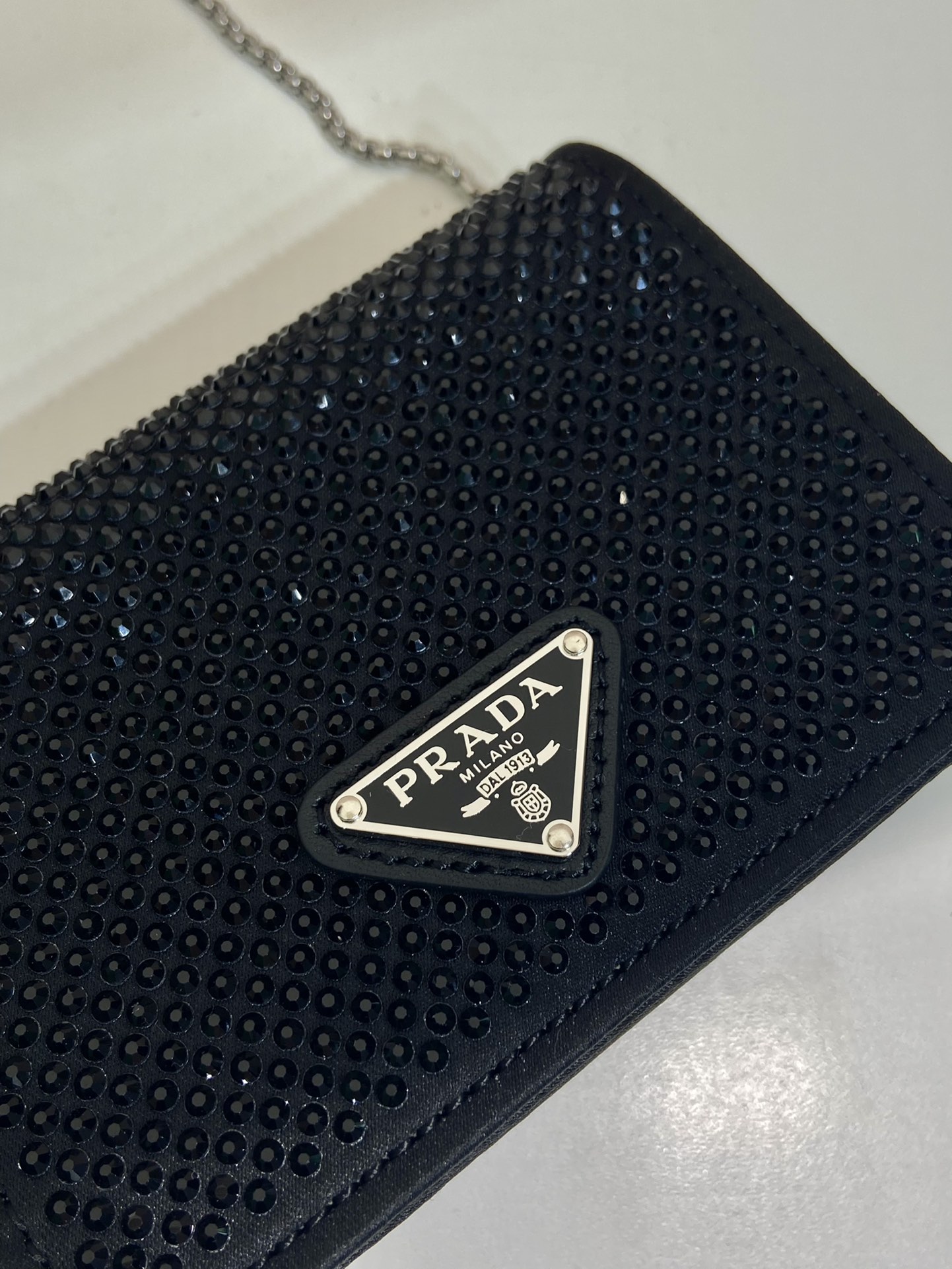 Pra*a cardholder with shoulder strap and crystals