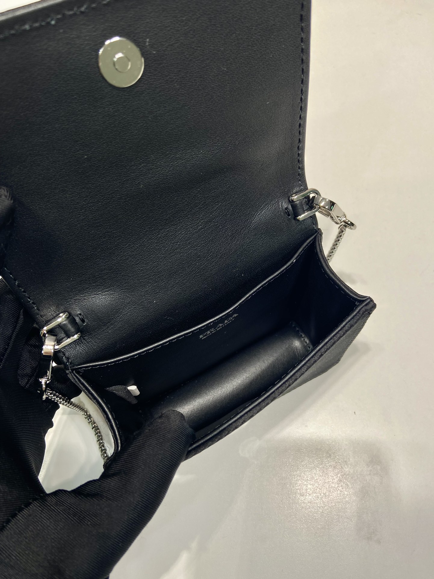 Pra*a cardholder with shoulder strap and crystals